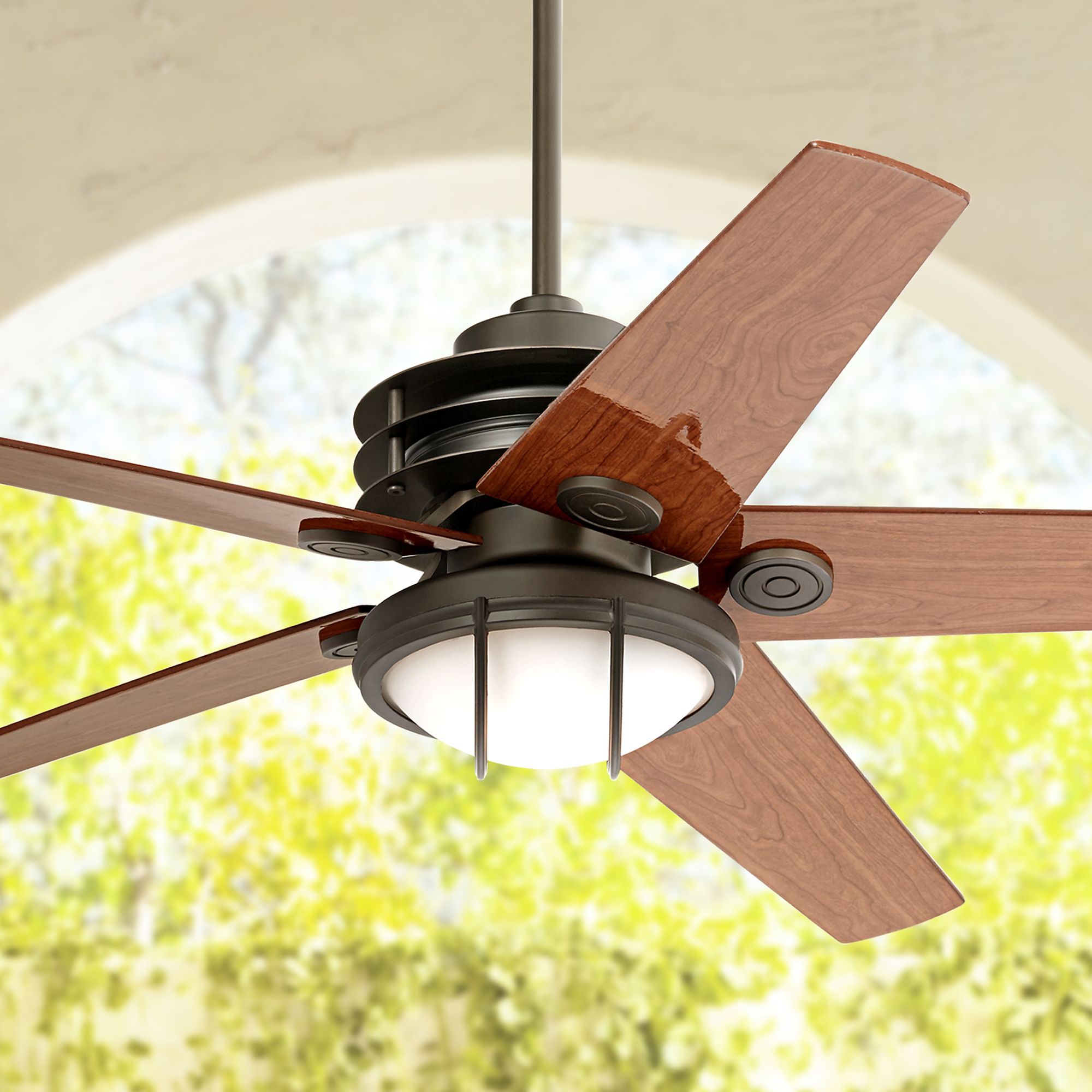 60" Casa Venue Bronze and White Glass Damp LED Ceiling Fan