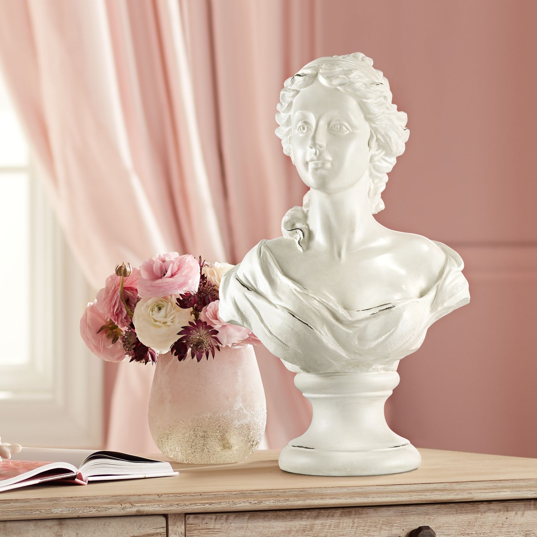 Classic Roman 16" High White Female Bust Statue