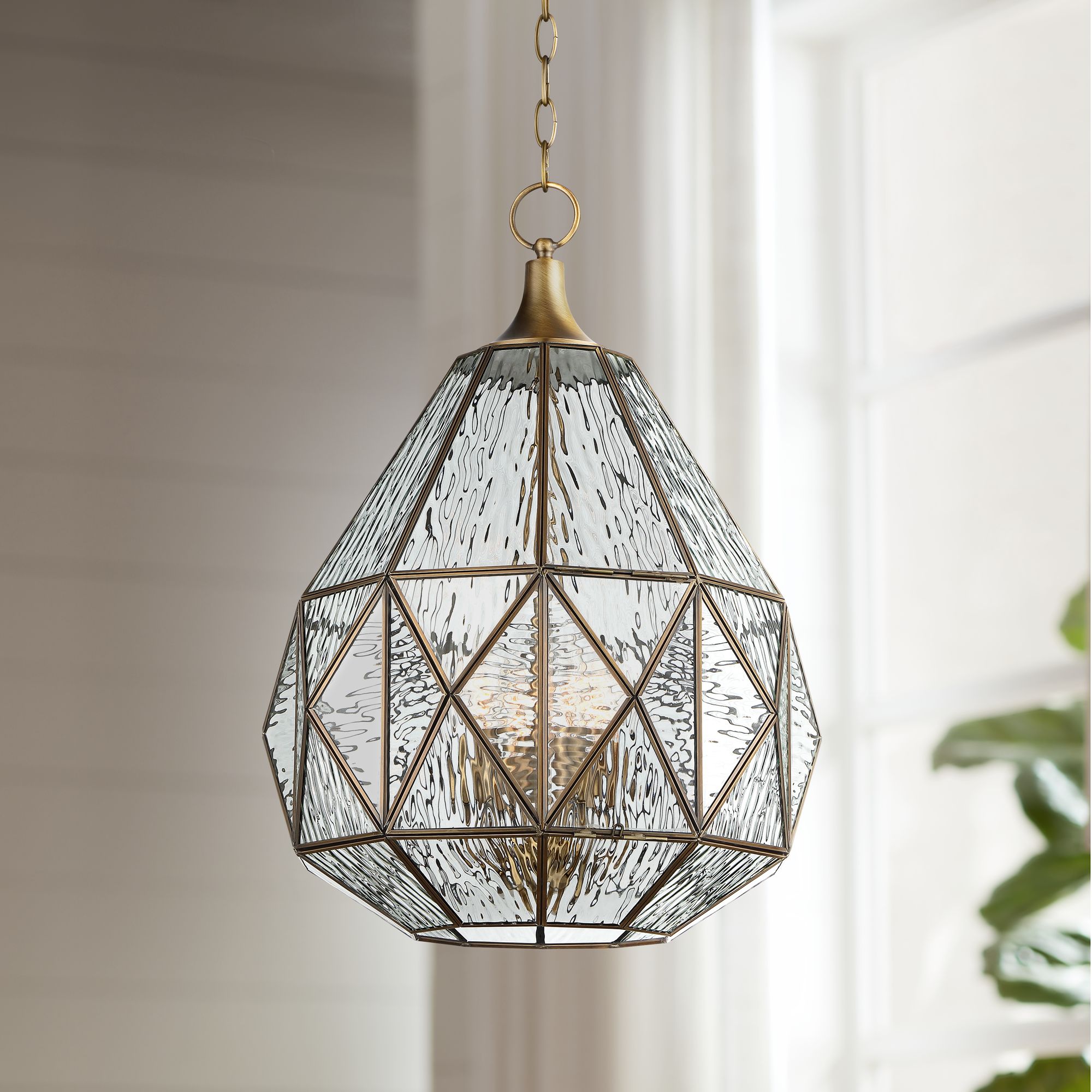 Fenmore 15 3/4"W Antique Brass Geometric Glass Pendant Light