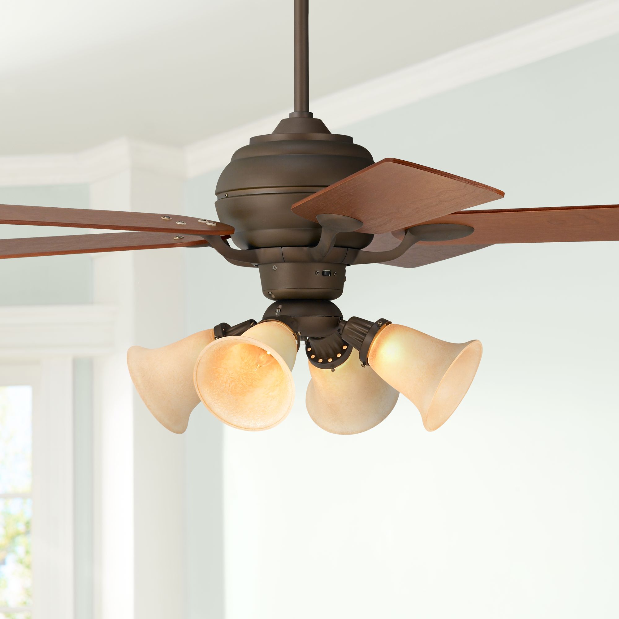 52" Casa Optima Bronze Scavo Glass Bell LED Ceiling Fan