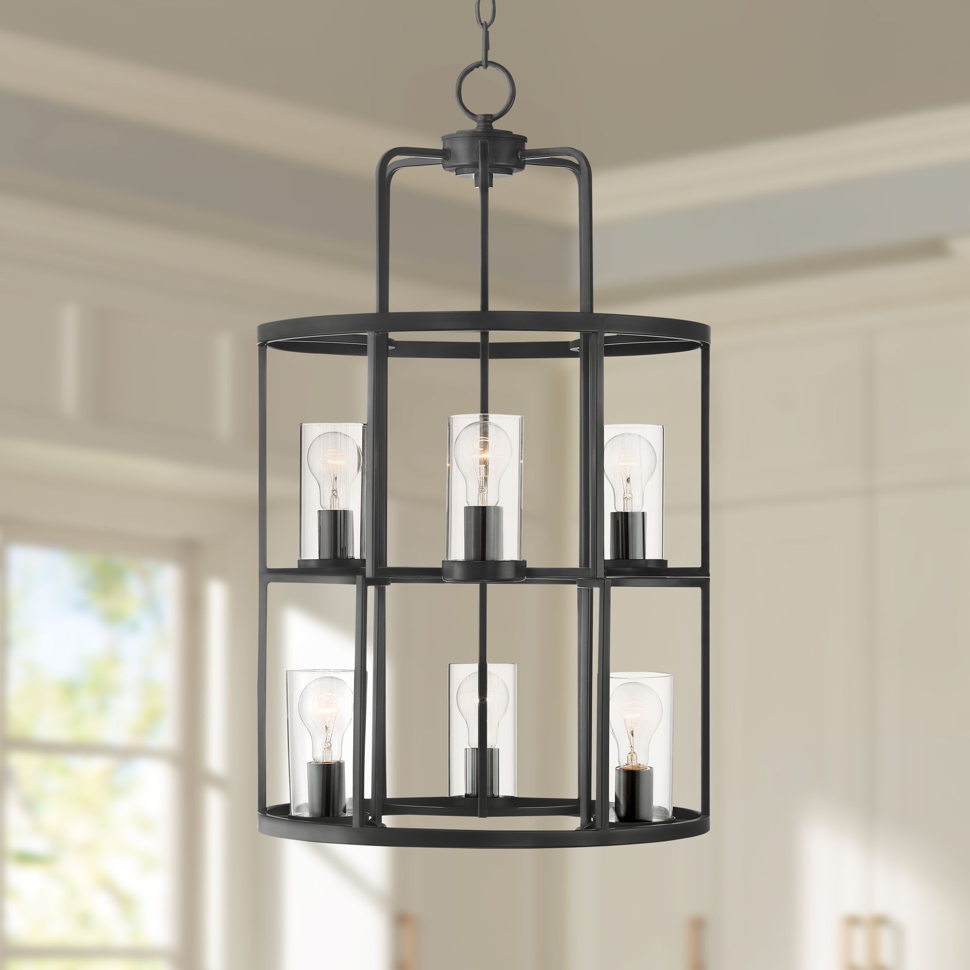 Ansel 19" Wide Bronze 2-Tier 6-Light Foyer Pendant Light