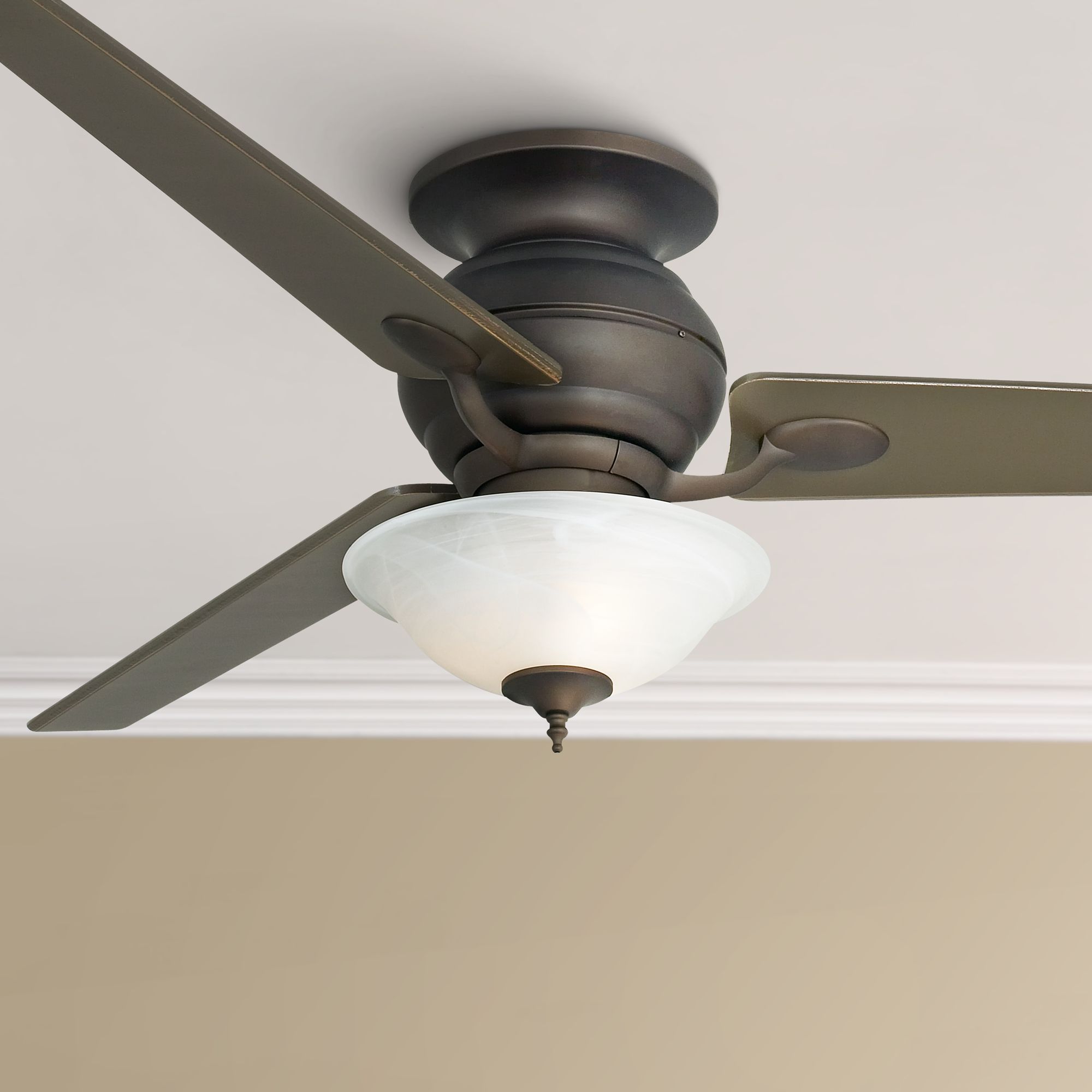 60" Spyder Bronze Alabaster Glass Hugger LED Ceiling Fan