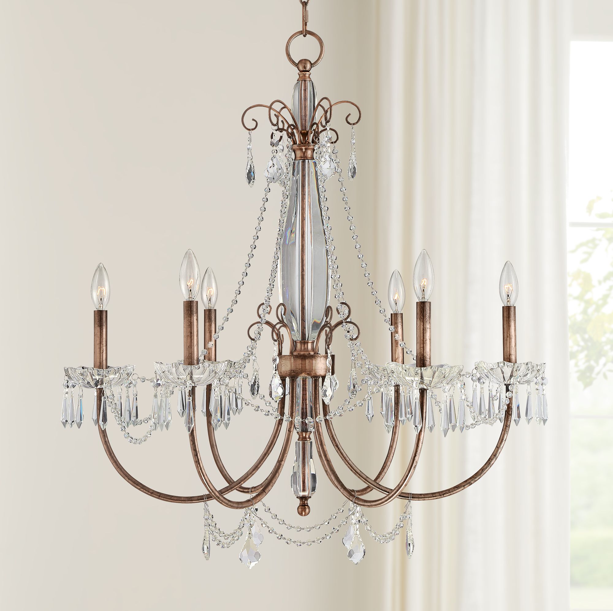 Phillipa 30" Wide Copper and Crystal 6-Light Chandelier