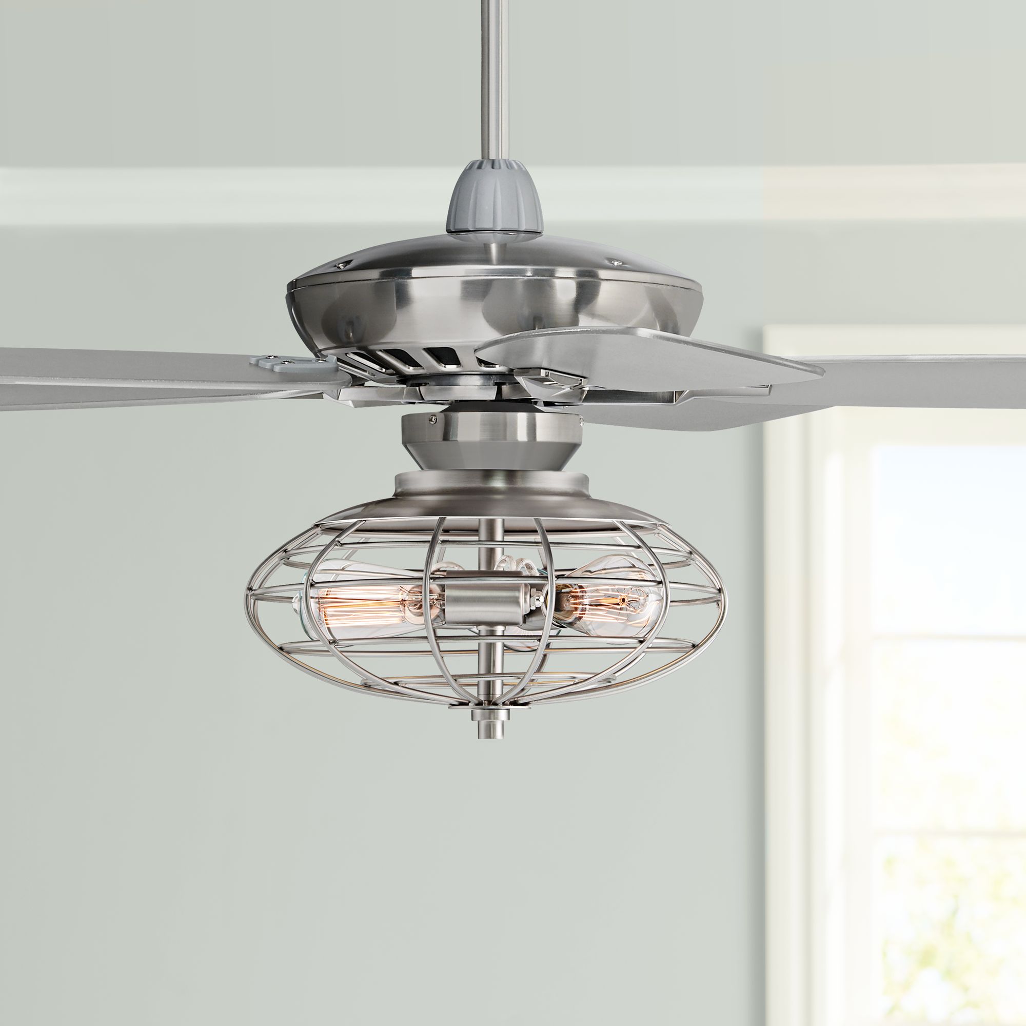 52" Journey Brushed Nickel Round Cage LED Ceiling Fan
