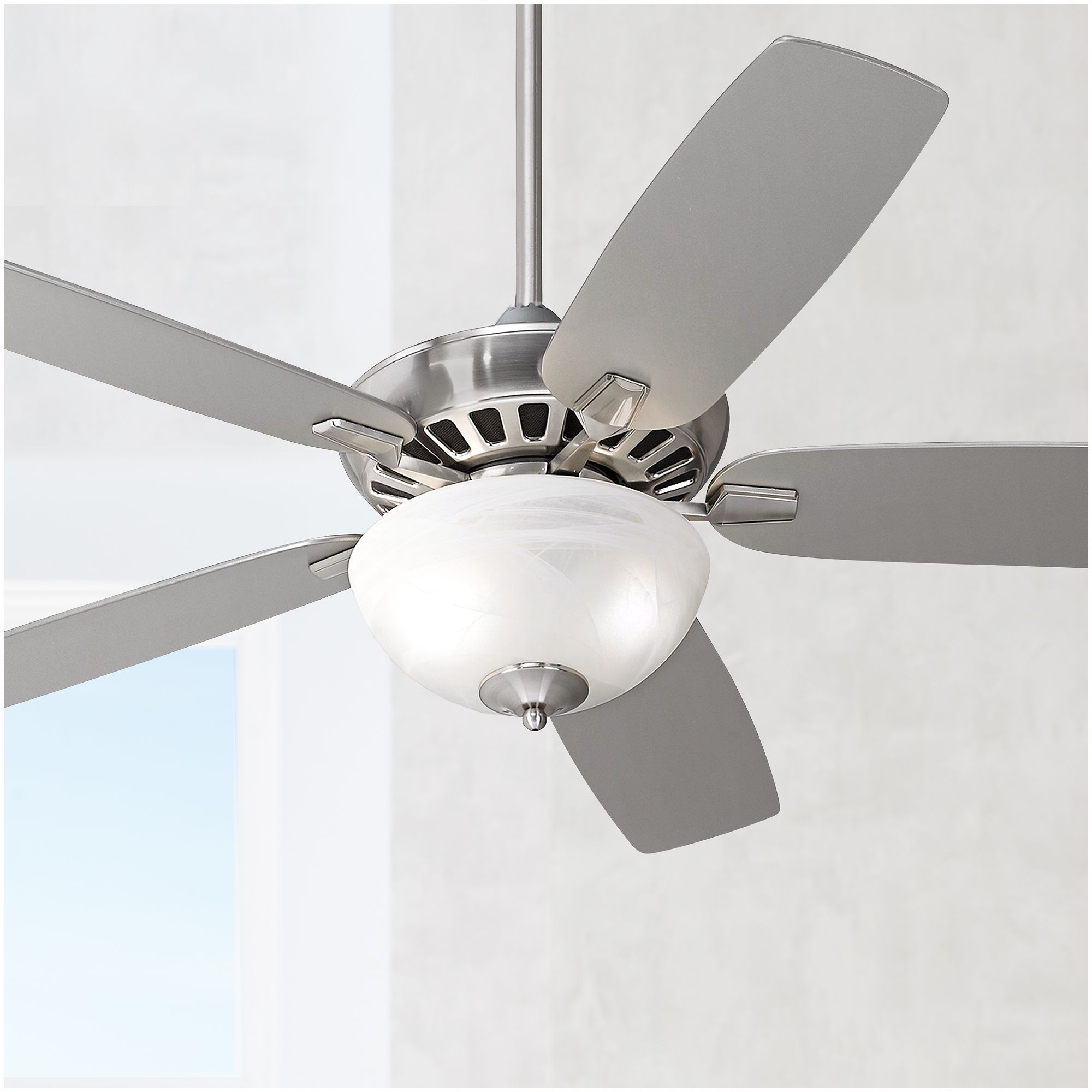 52" Journey Brushed Nickel Alabaster Glass LED Ceiling Fan
