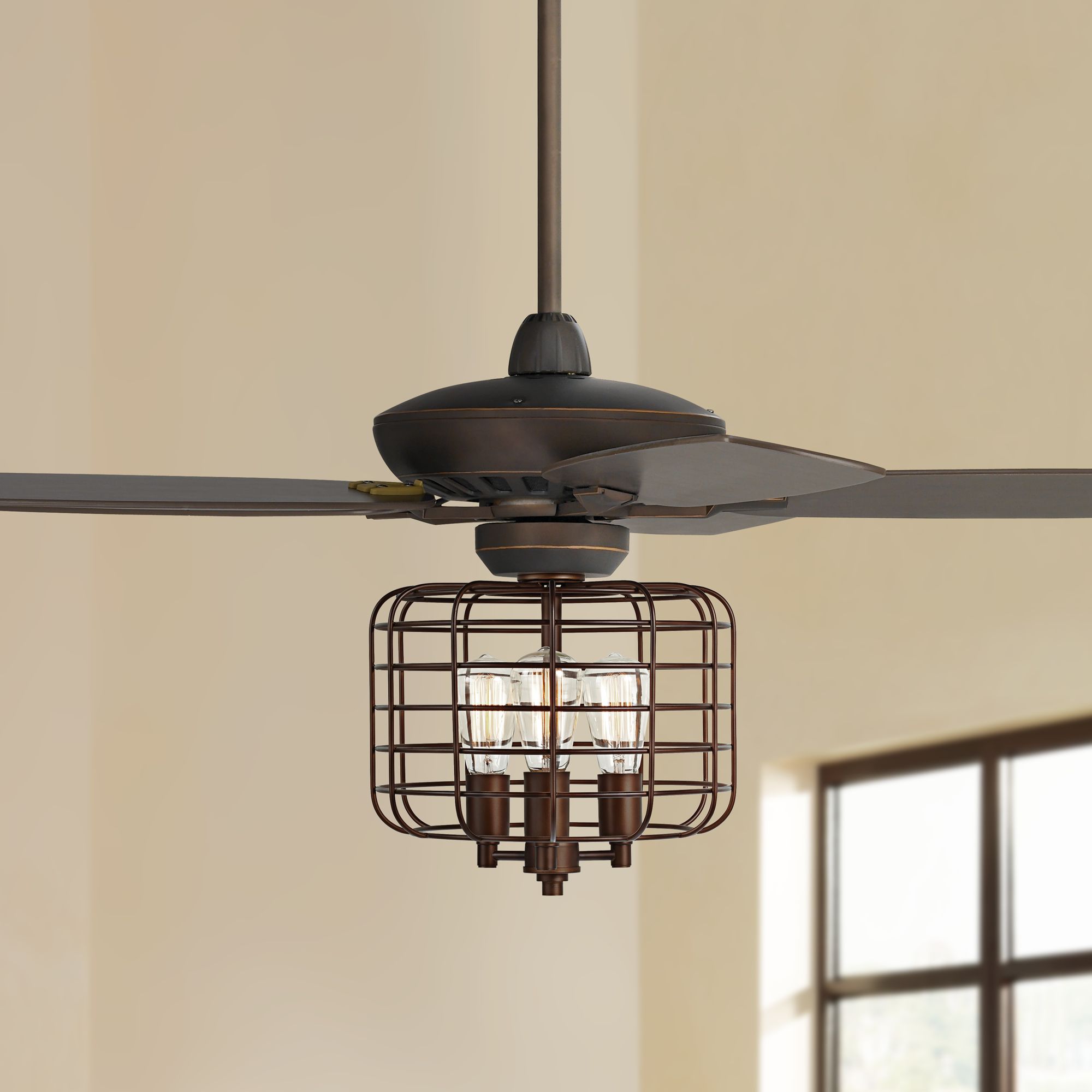 52" Casa Journey Bronze Geometric Cage LED Ceiling Fan