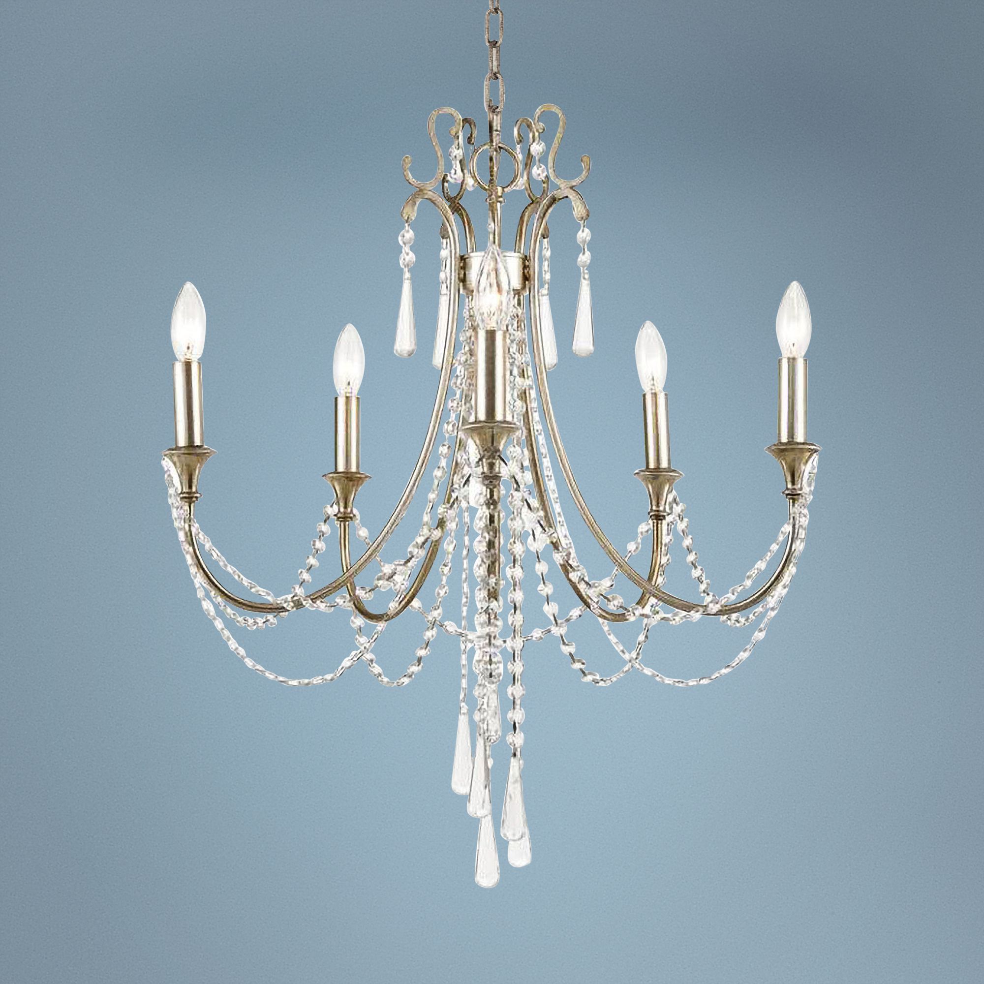 Arcadia 23 1/2"W Antique Silver Crystal 5-Light Chandelier