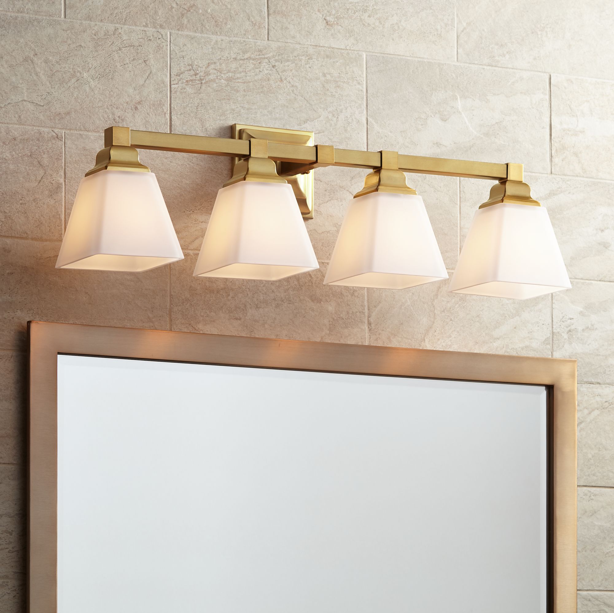 Mencino-Opal 28" Wide Warm Brass and Opal Glass Bath Light