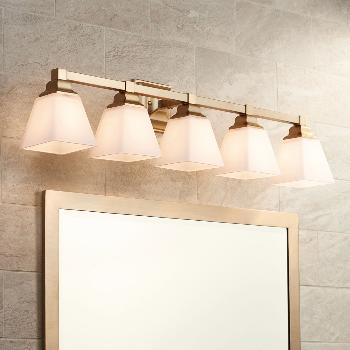 Mencino-Opal 35 1/4"W Warm Brass and Opal Glass Bath Light