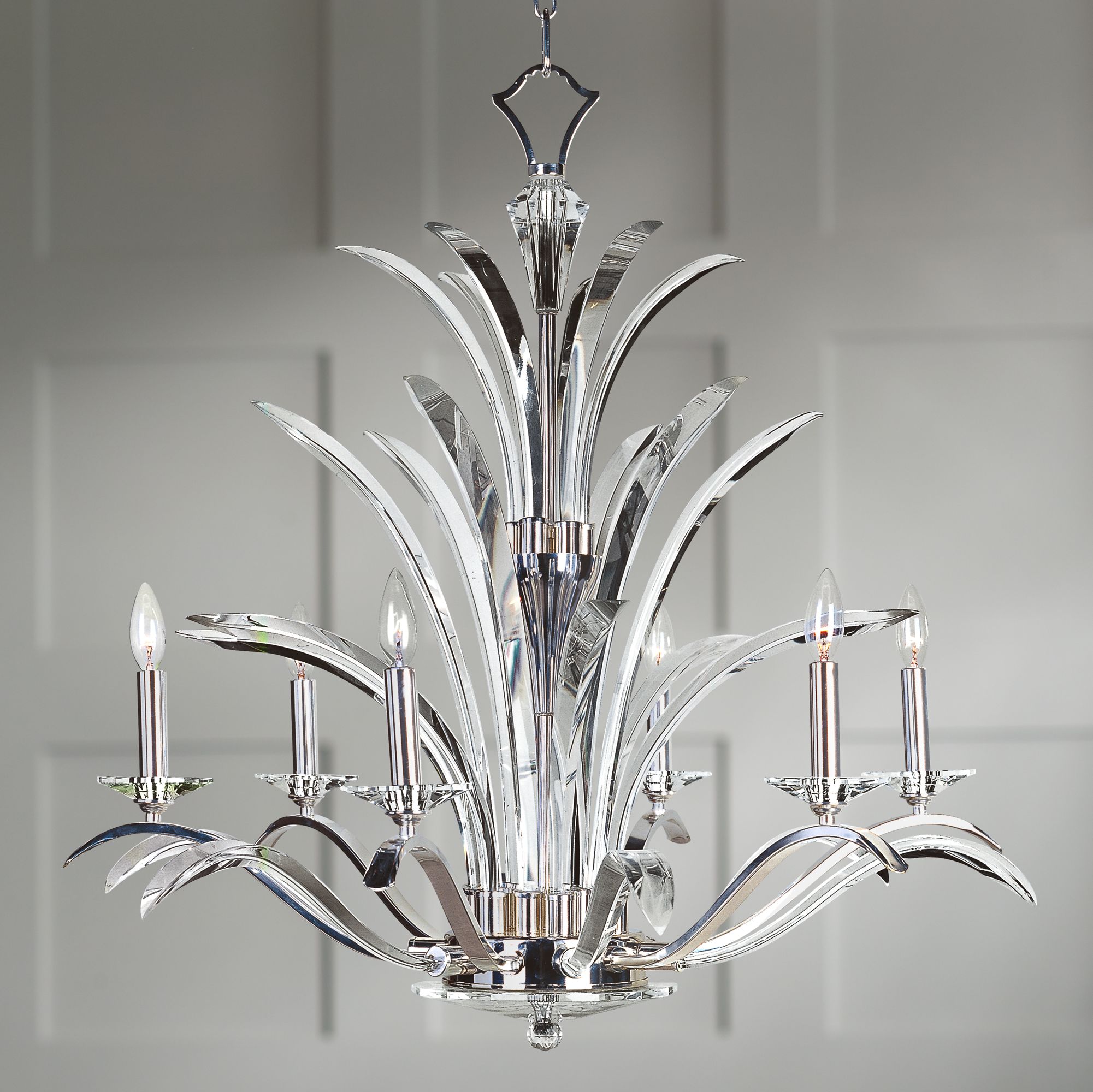Paradise Plated Silver Crystal 34" Wide 6-Light Chandelier