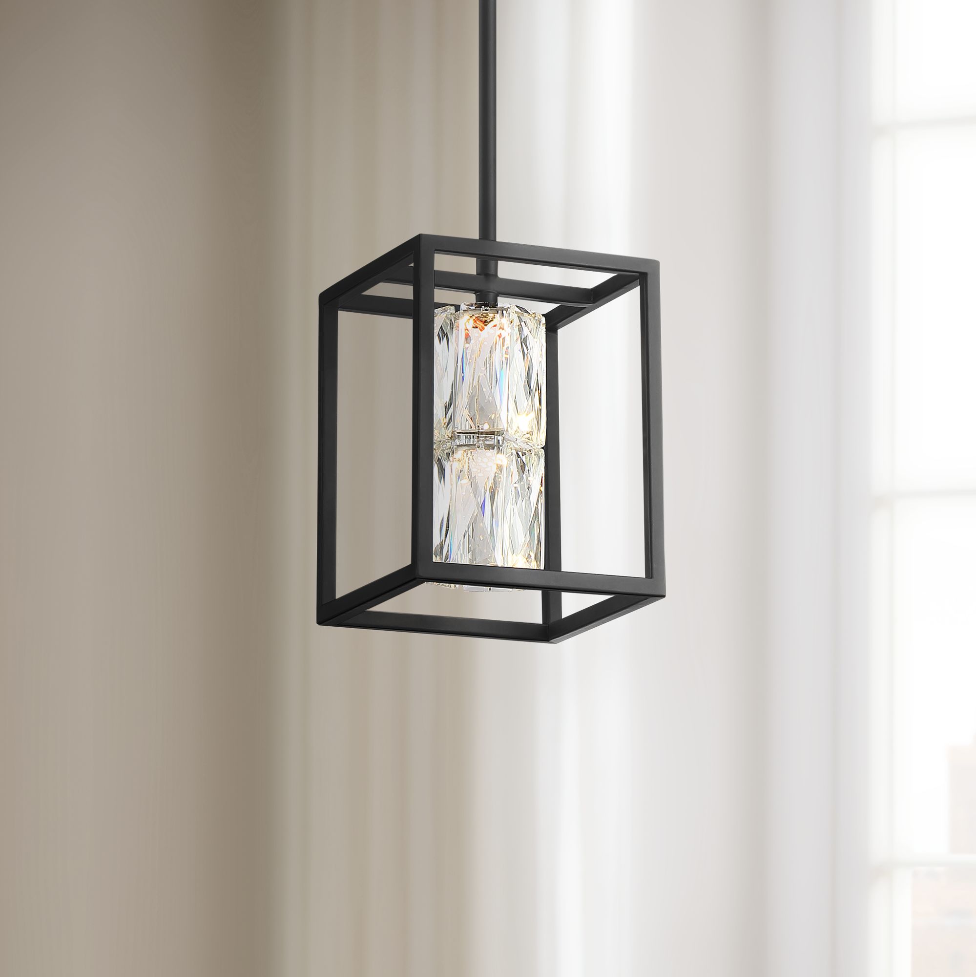 Roxbury 6" Wide Matte Black and Crystal LED Mini Pendant