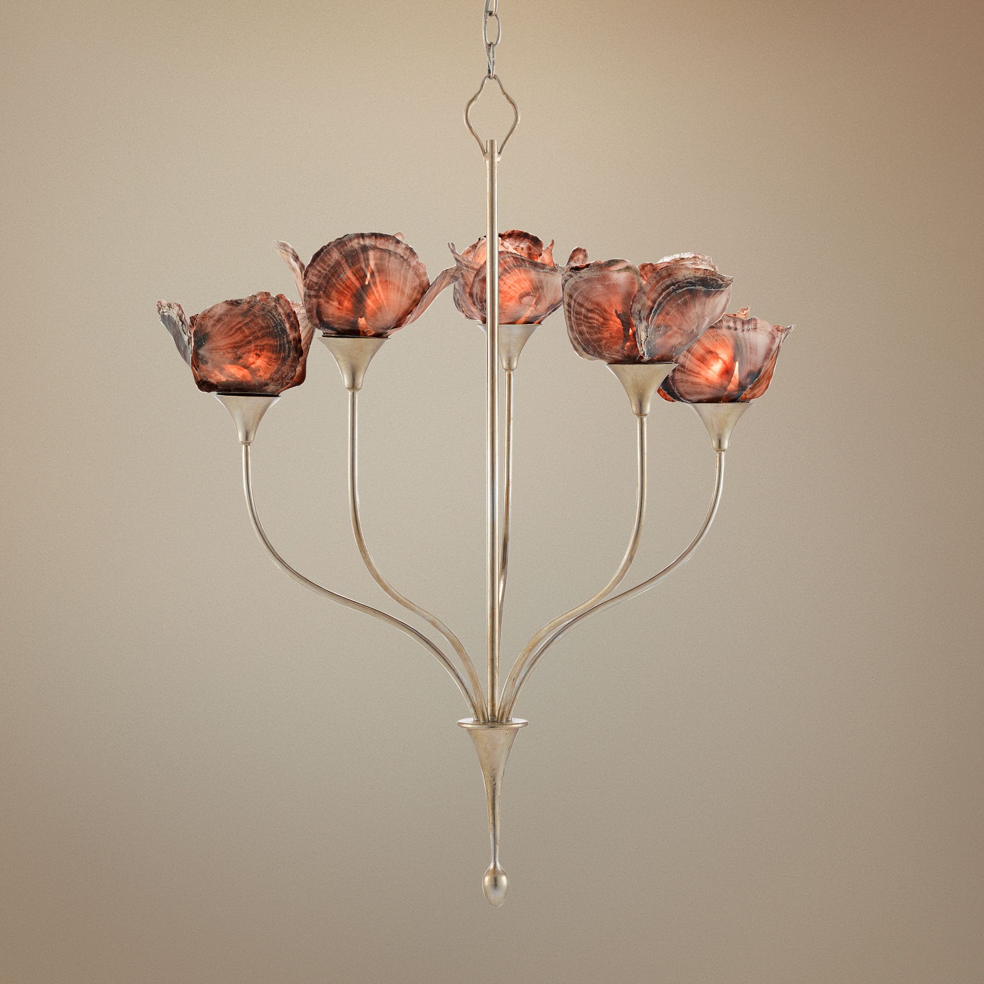 Catrice 27"W Silver Leaf and Capiz Shells 5-Light Chandelier