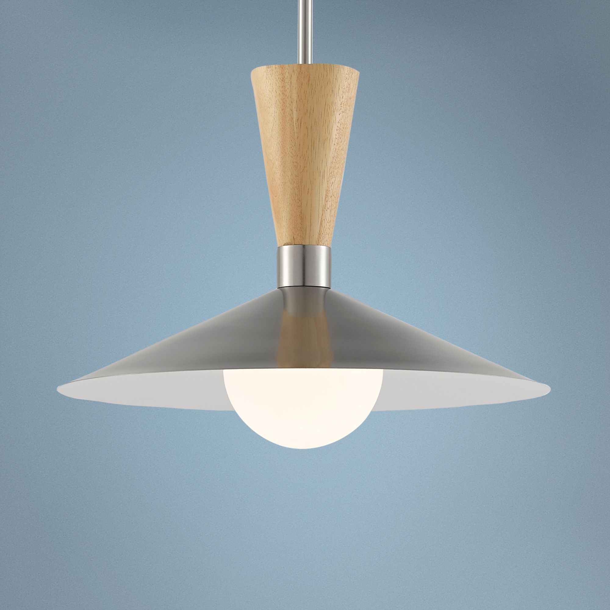 Beaufort 18"W Brushed Nickel and Natural Wood Pendant Light