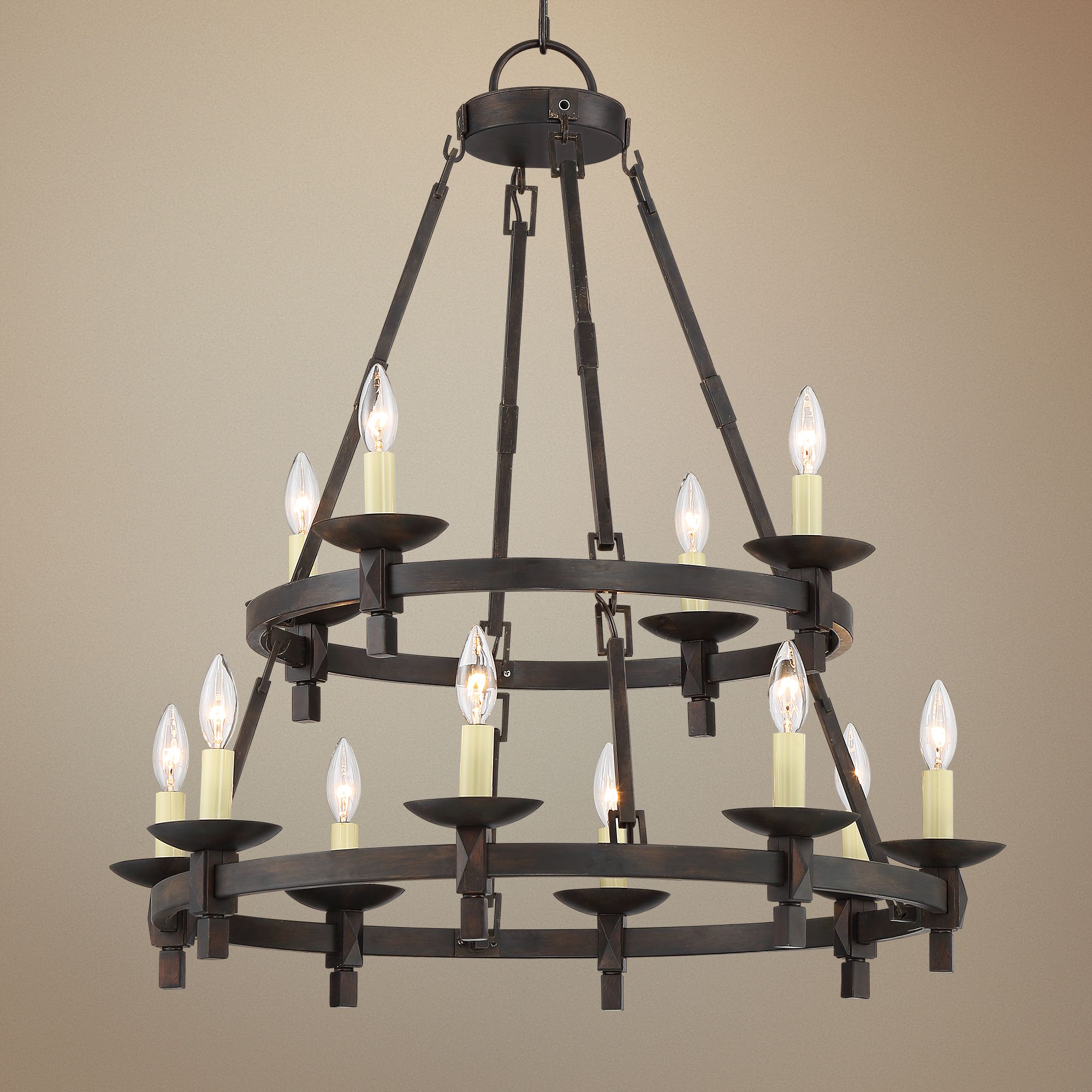 Balsimo 26"W Bronze 2-Tier 12-Light Wagon Wheel Chandelier