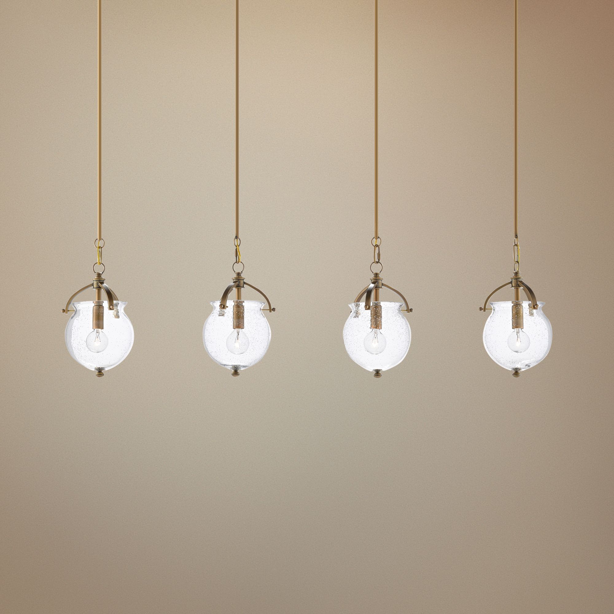 Peele 44" Wide Antique Brass and Glass Multi-Light Pendant