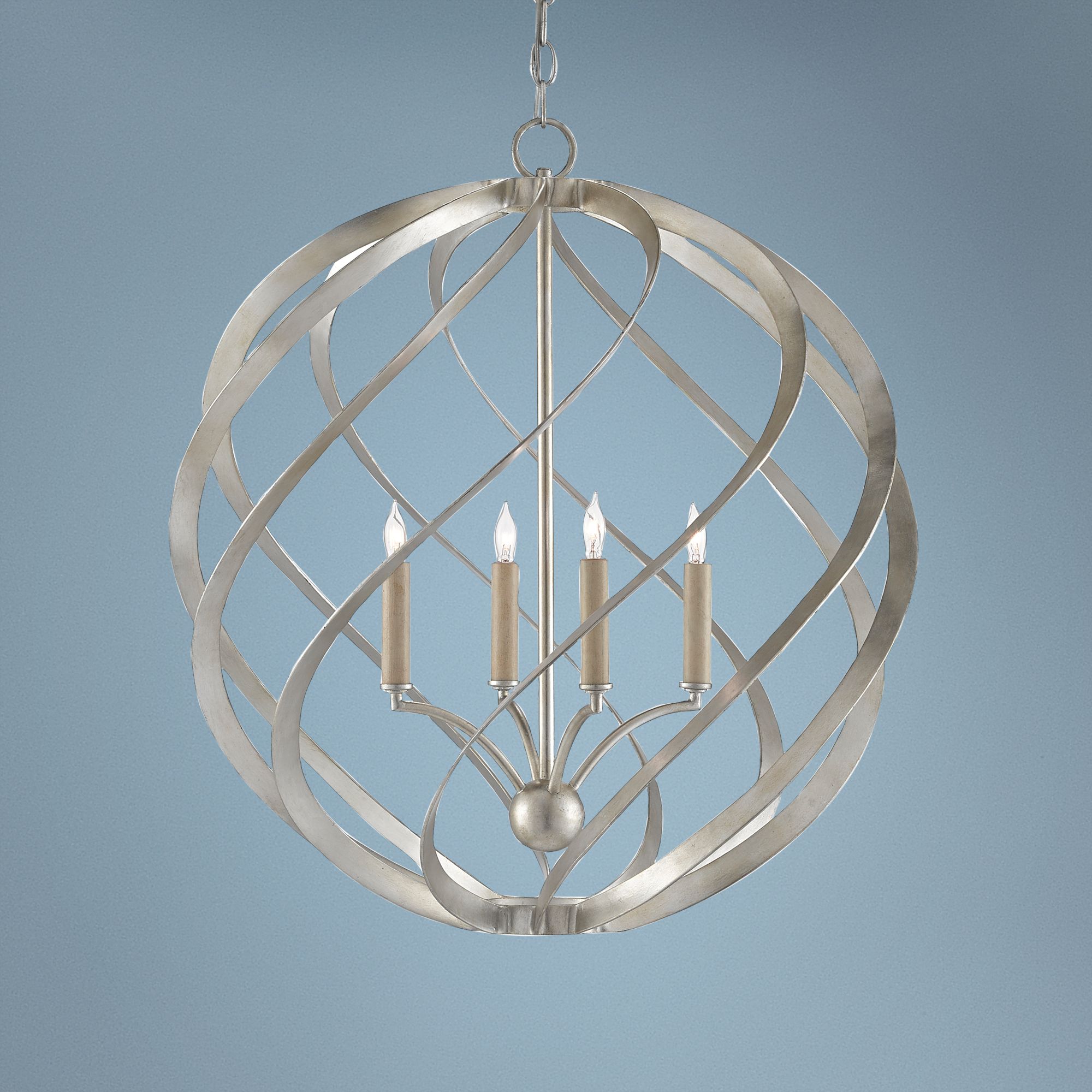 Roussel Orb 24" Wide Silver Leaf 4-Light Chandelier