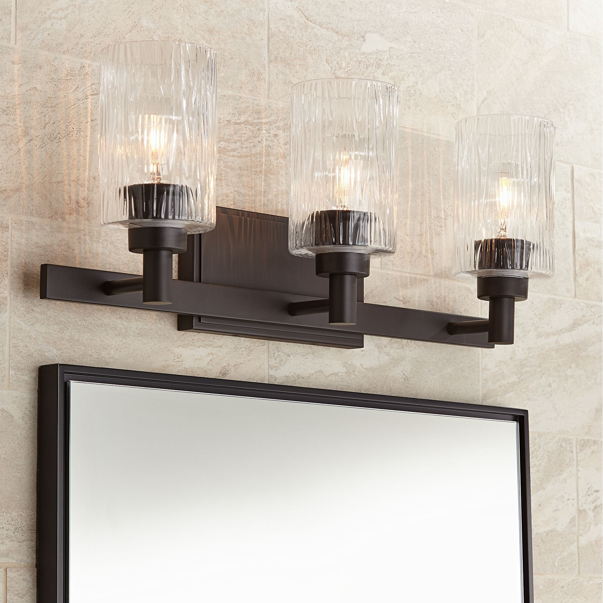 Hanford 22 1/2" Wide Bronze Textured Glass 3-Light Bath Light