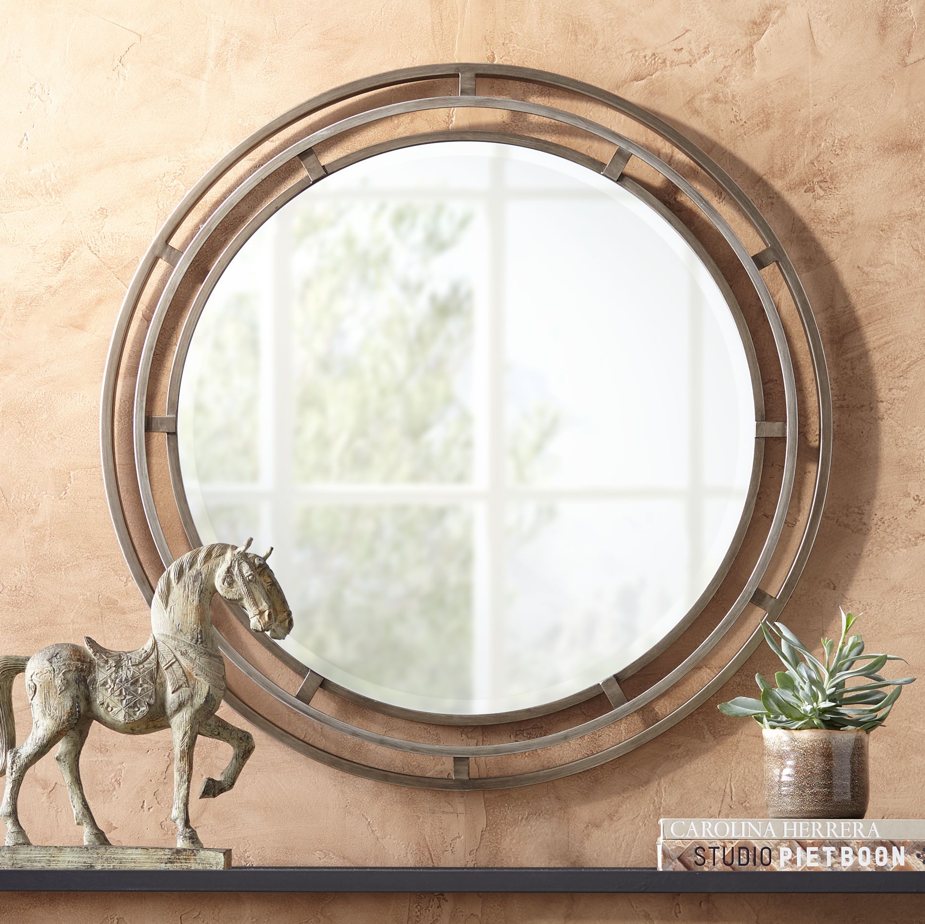 Polli 34 1/4" Round Openwork Silver Layer Wall Mirror