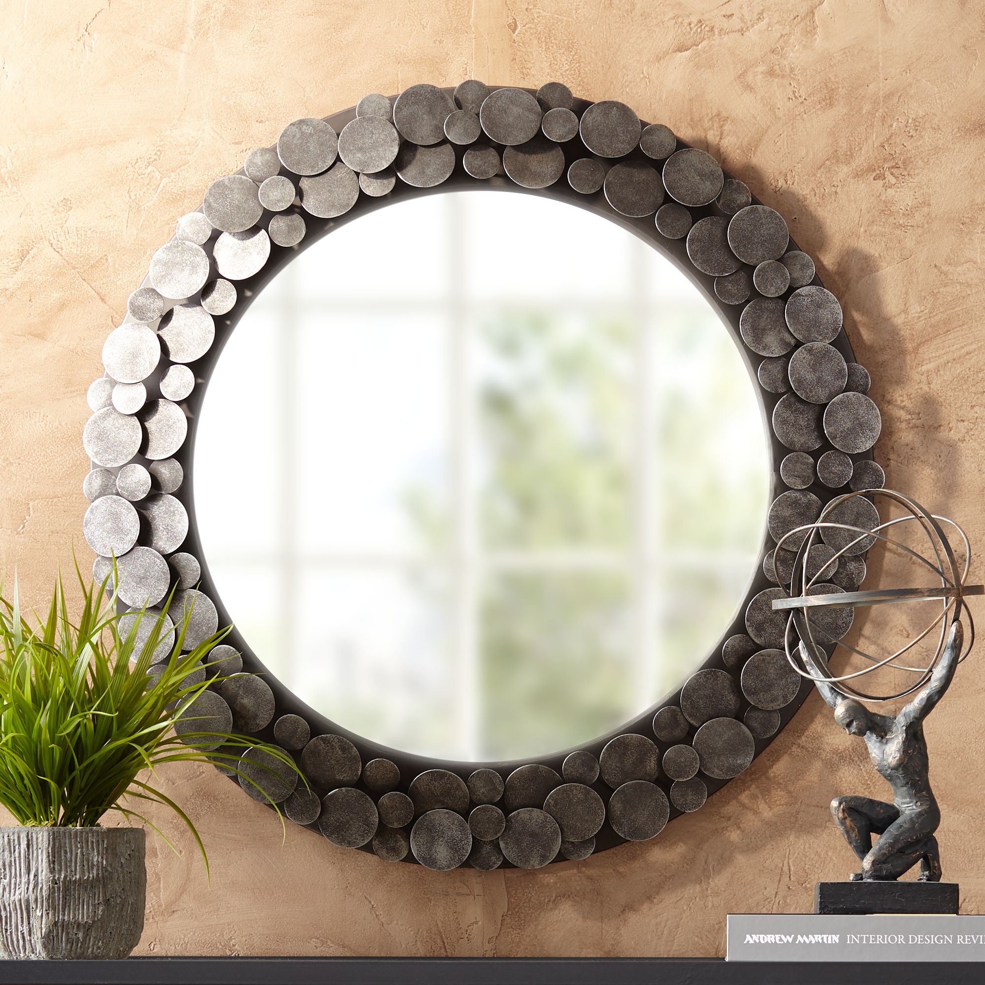 Uttermost Rolin 32 3/4" Round Staggered Nail Head Mirror