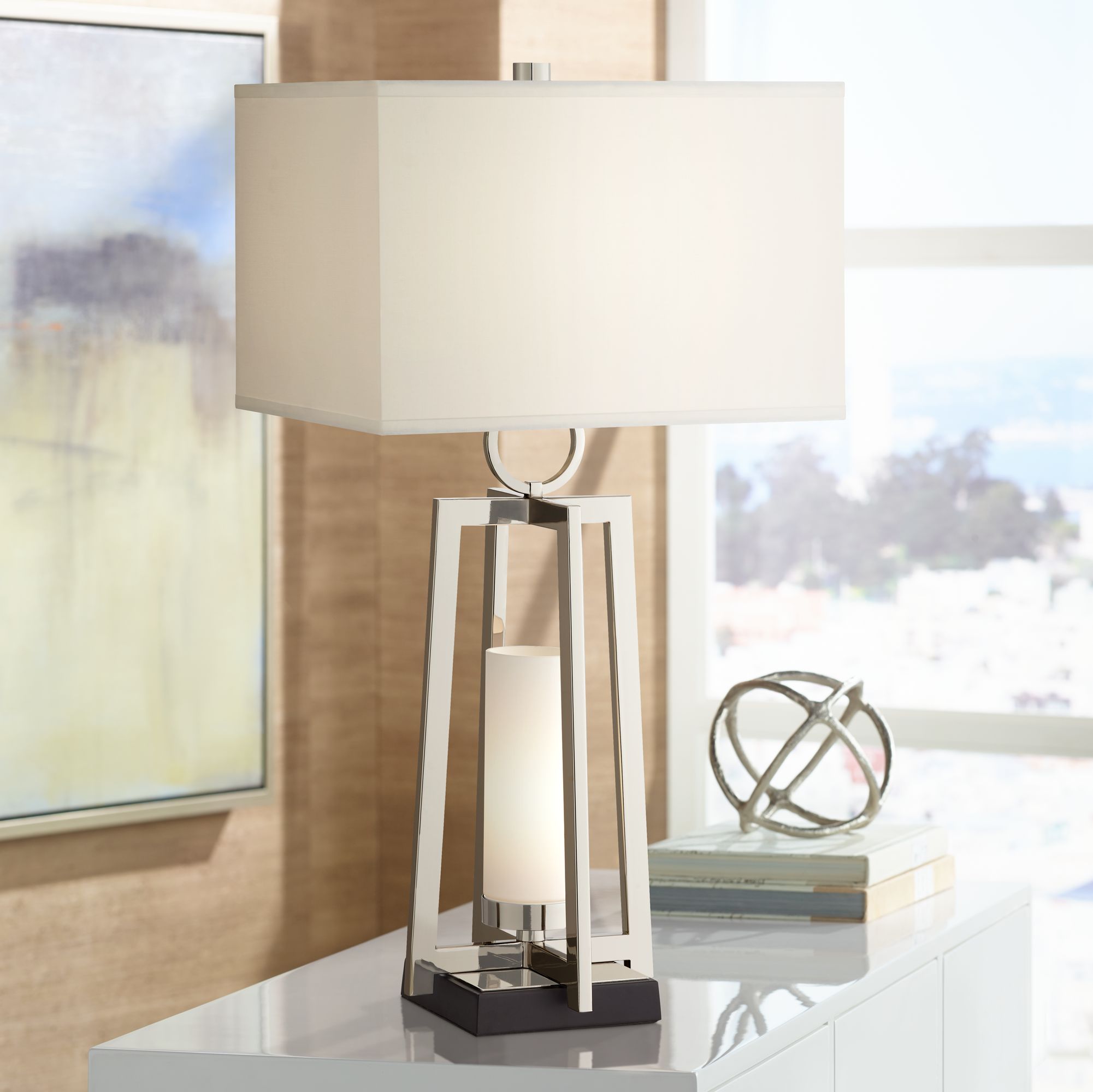 Possini Euro Alfaro Polished Nickel Night Light Table Lamp