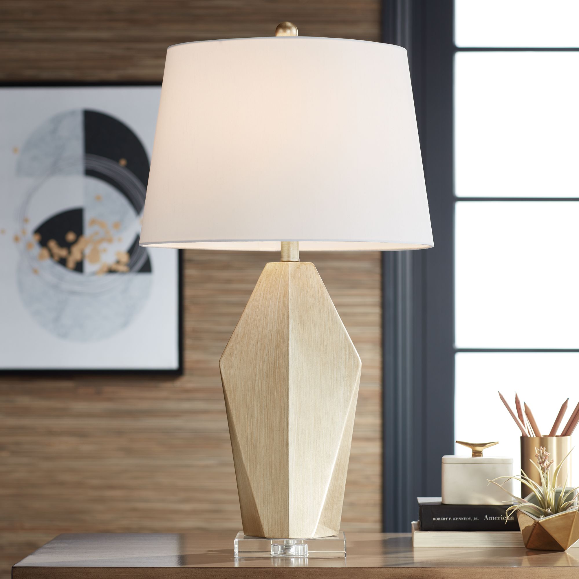 Possini Euro Rivera Champagne Geometric Table Lamp