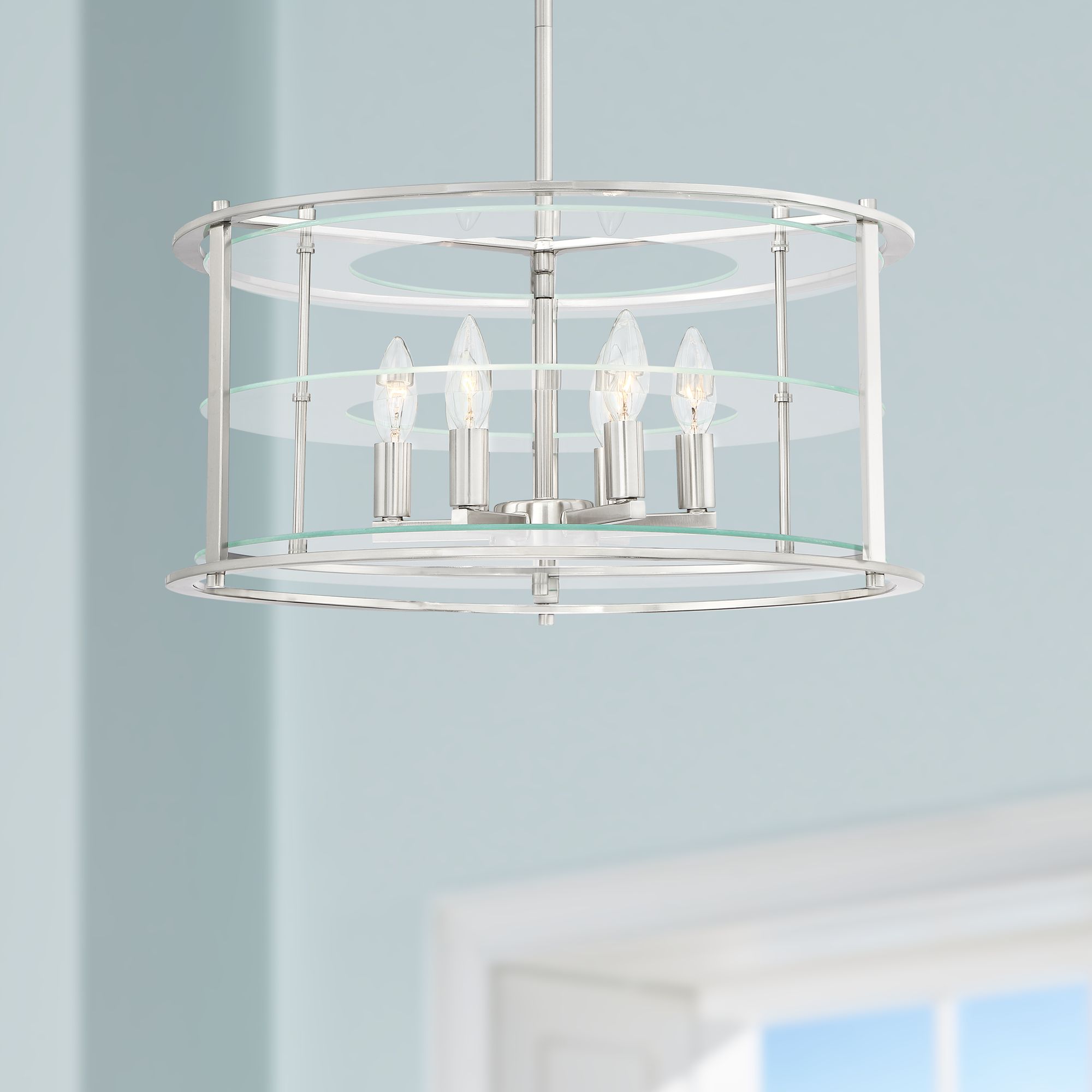 Krakow 20 1/2" Wide Satin Nickel 6-Light Foyer Pendant Light