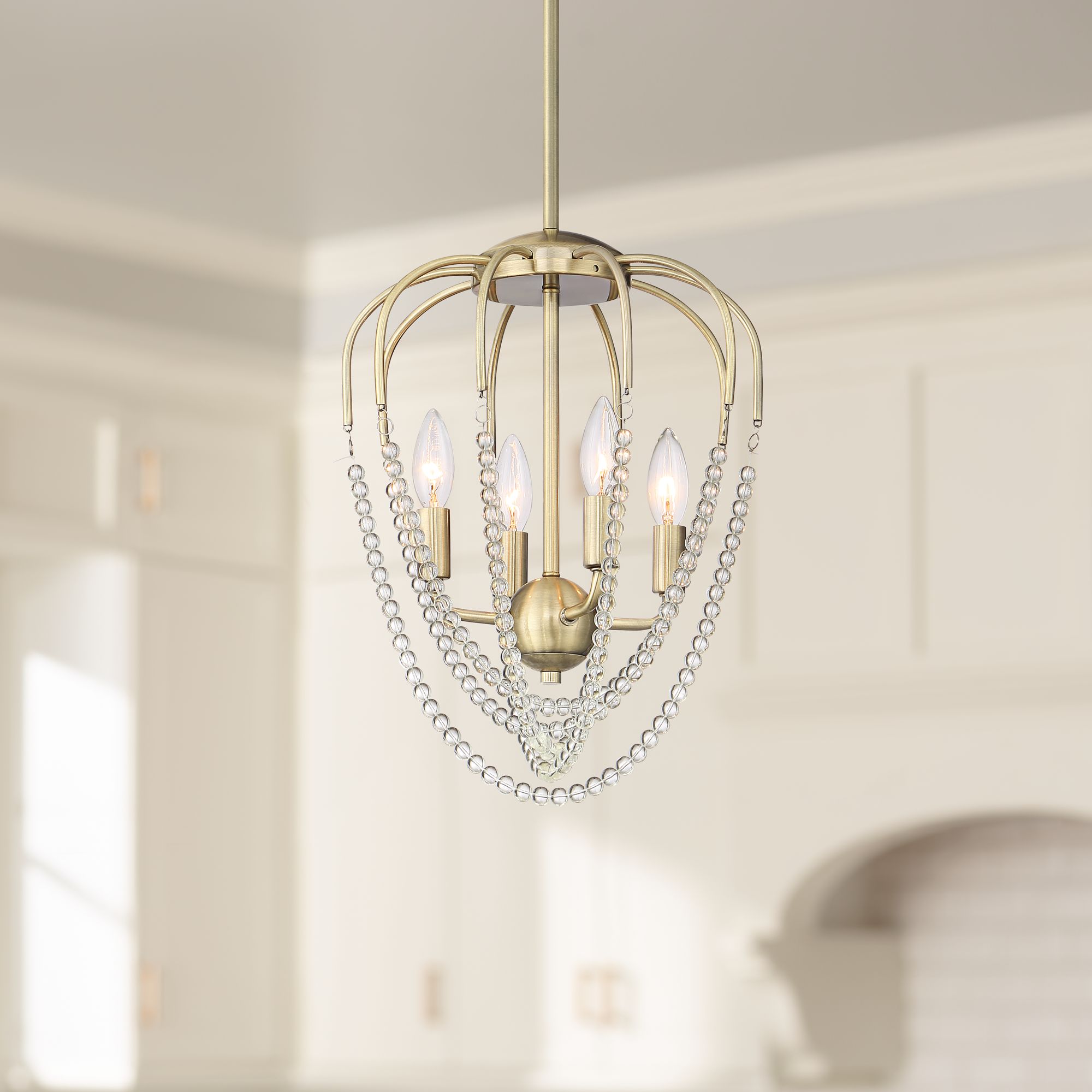 Petra 12 1/4"W Antique Brass 4-Light Beaded Pendant Light