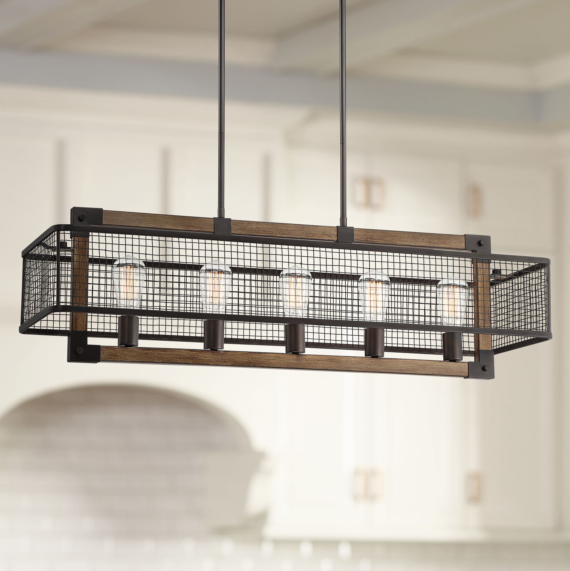 Constella 40" Wide Bronze and Wood 5-Light Island Chandelier