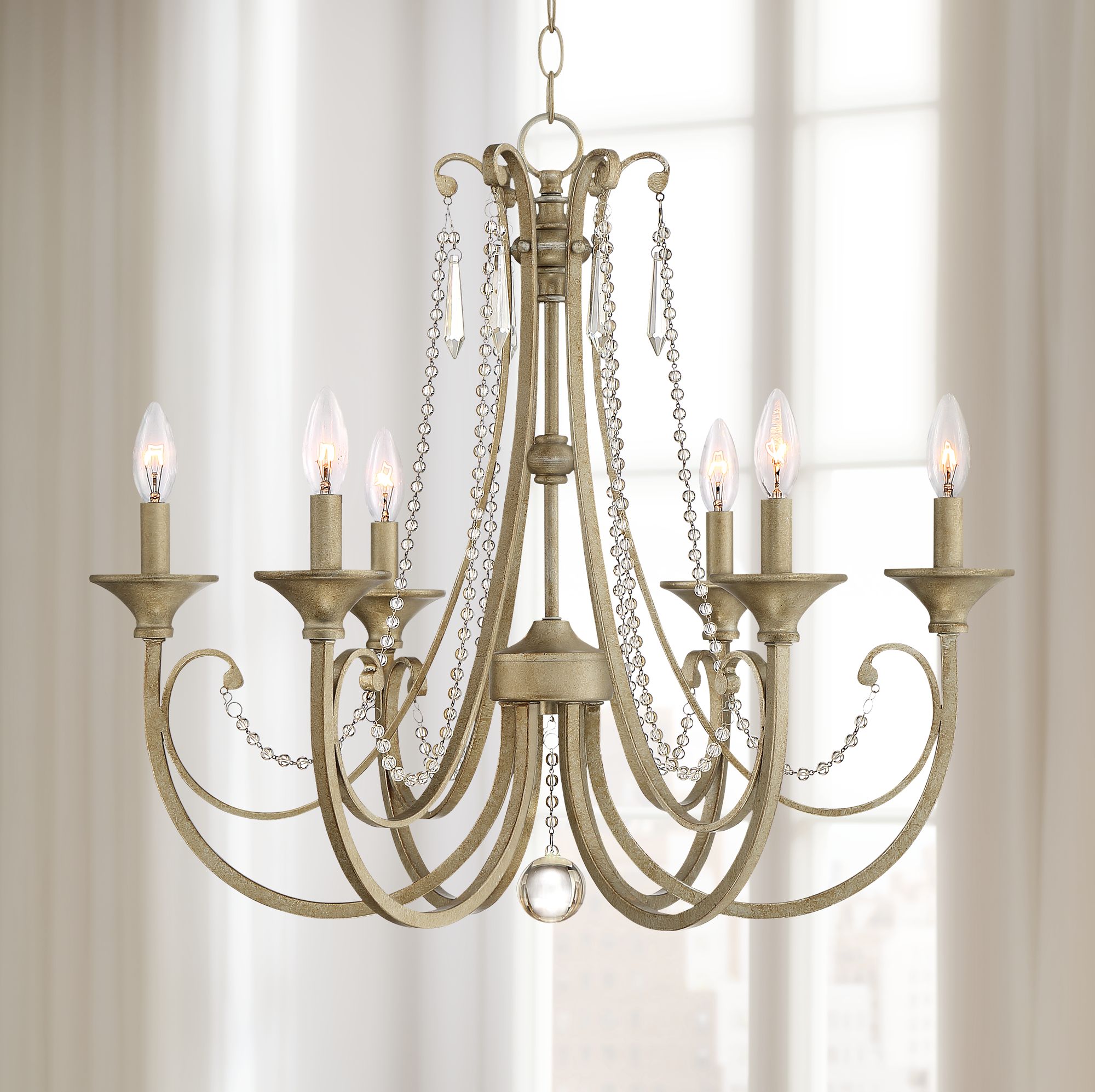 Kristianne 26 1/2"W Soft Gold and Crystal 6-Light Chandelier