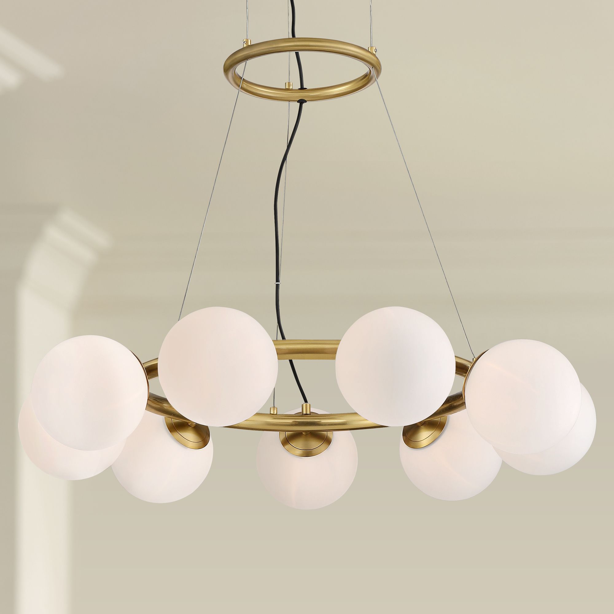 Jevan 31 3/4"W Brass and Opal Glass 9-Light LED Pendant