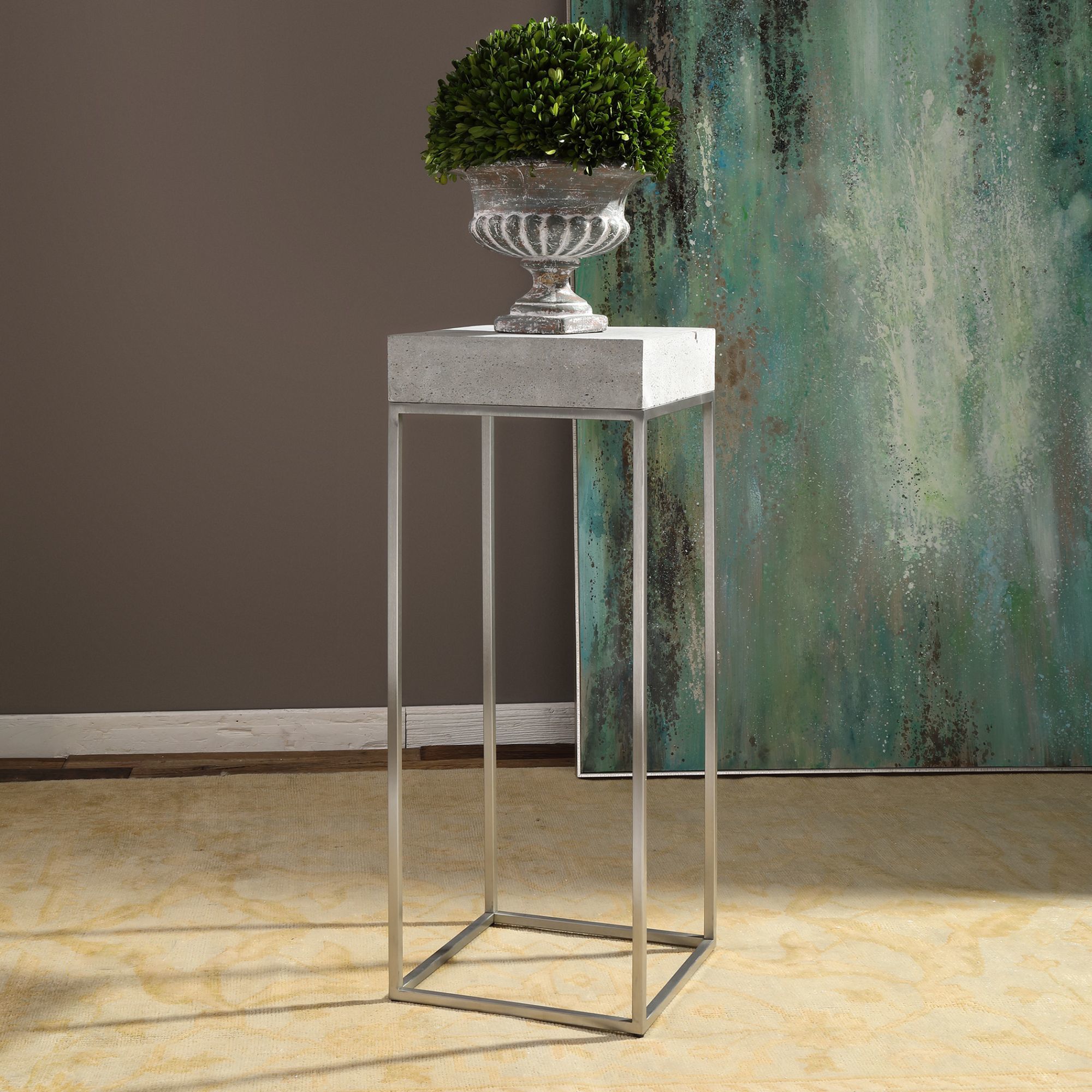 Uttermost Jude 14" Wide Silver Concrete Steel Plant Stand