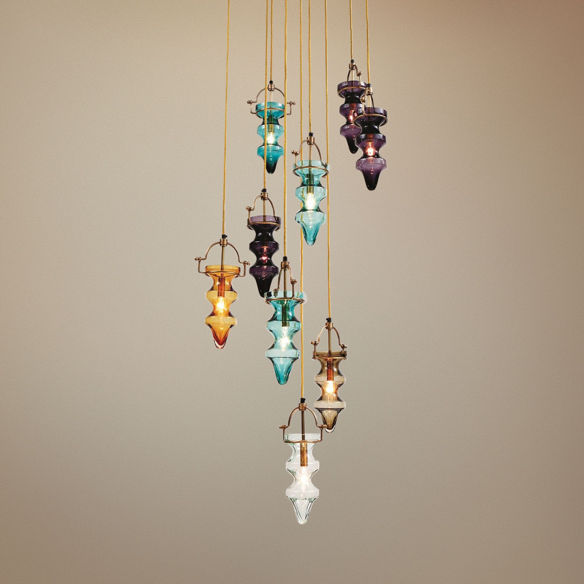 Tea Light 24" Wide Antique Brass Multi Pendant