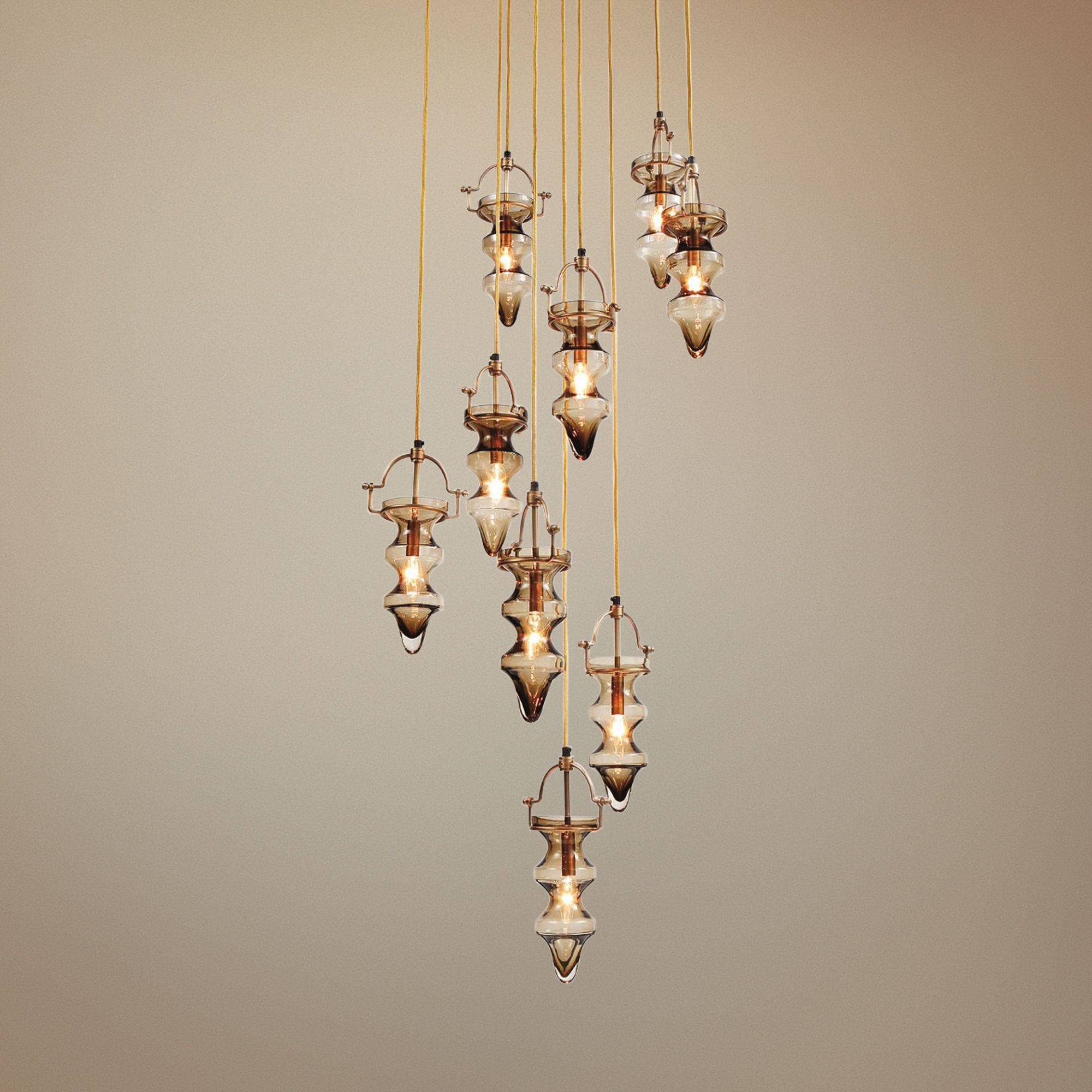 Tea Light 24"W Antique Brass and Smoke Multi Pendant