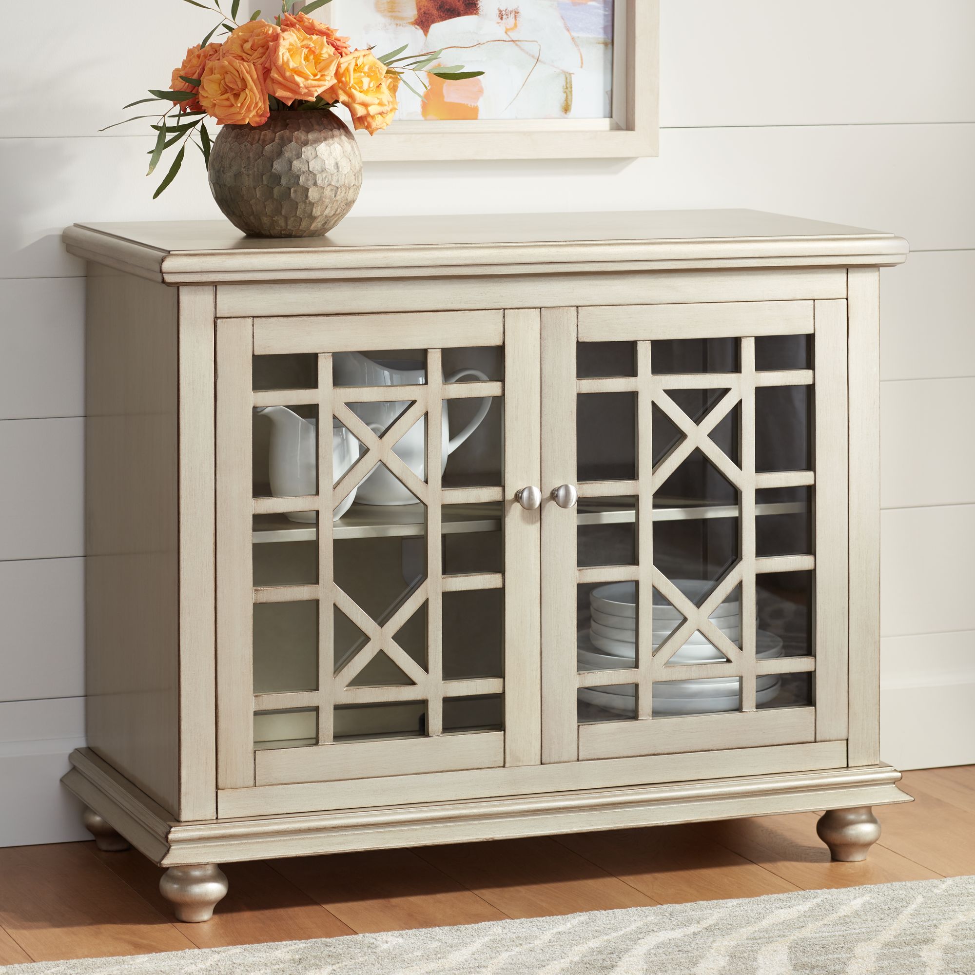 Gloria 38" Wide 2-Door Champagne Finish Accent Cabinet