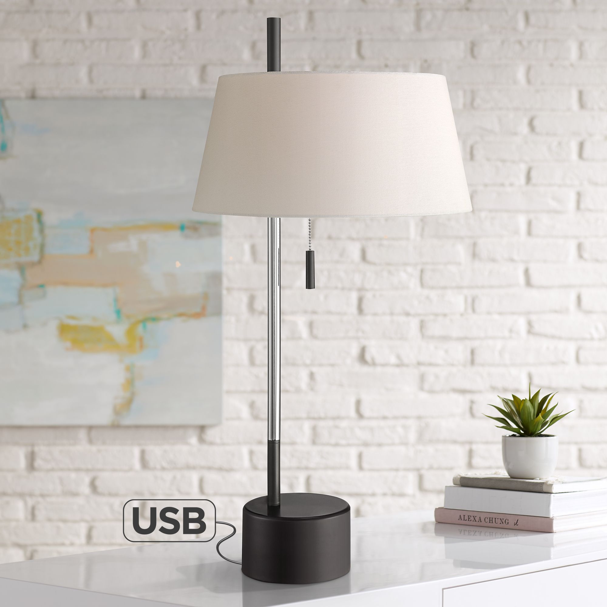 Possini Euro Braden Polished Nickel Desk Lamp with USB Port