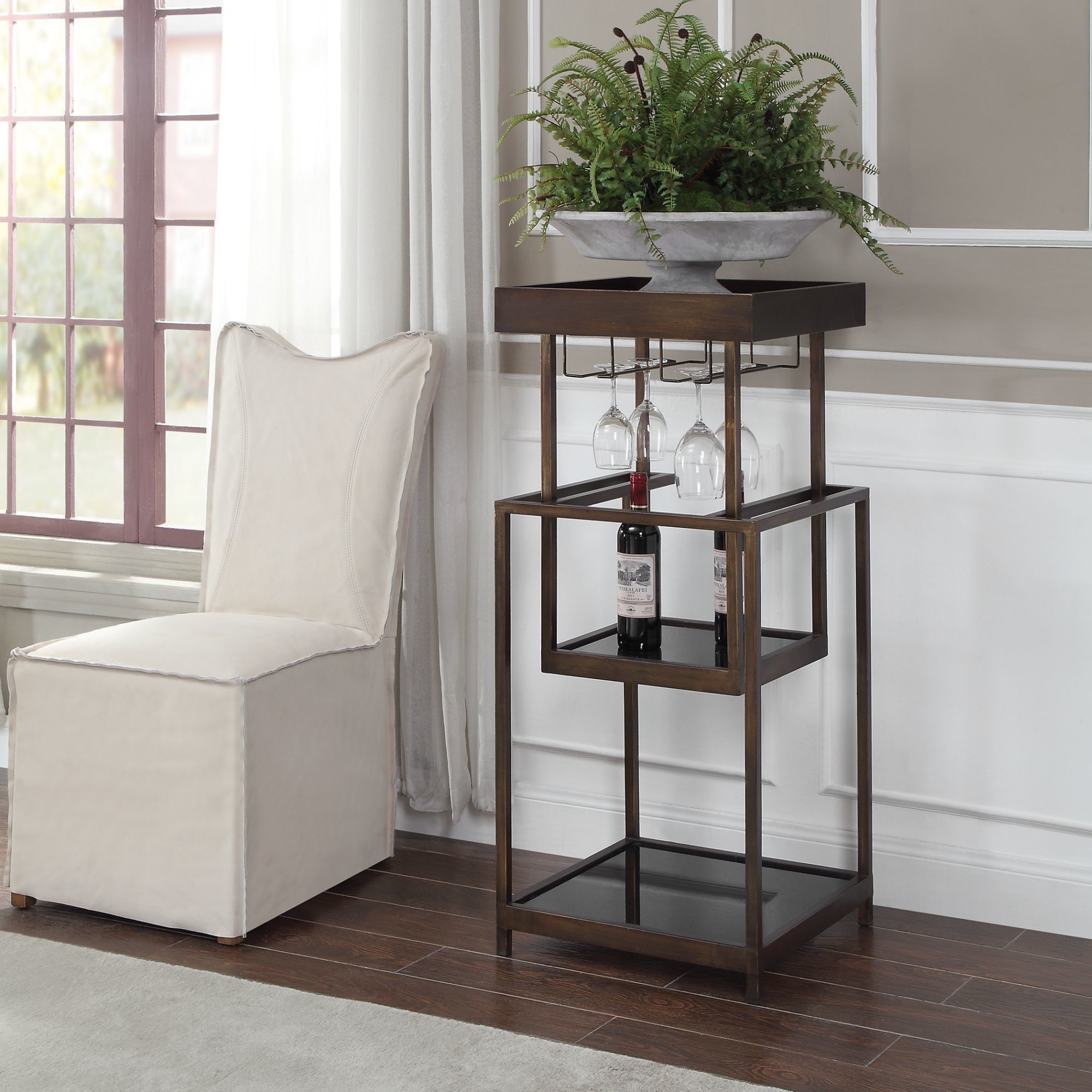 Uttermost Adia Dark Bronze Metal with Black Glass Bar Stand