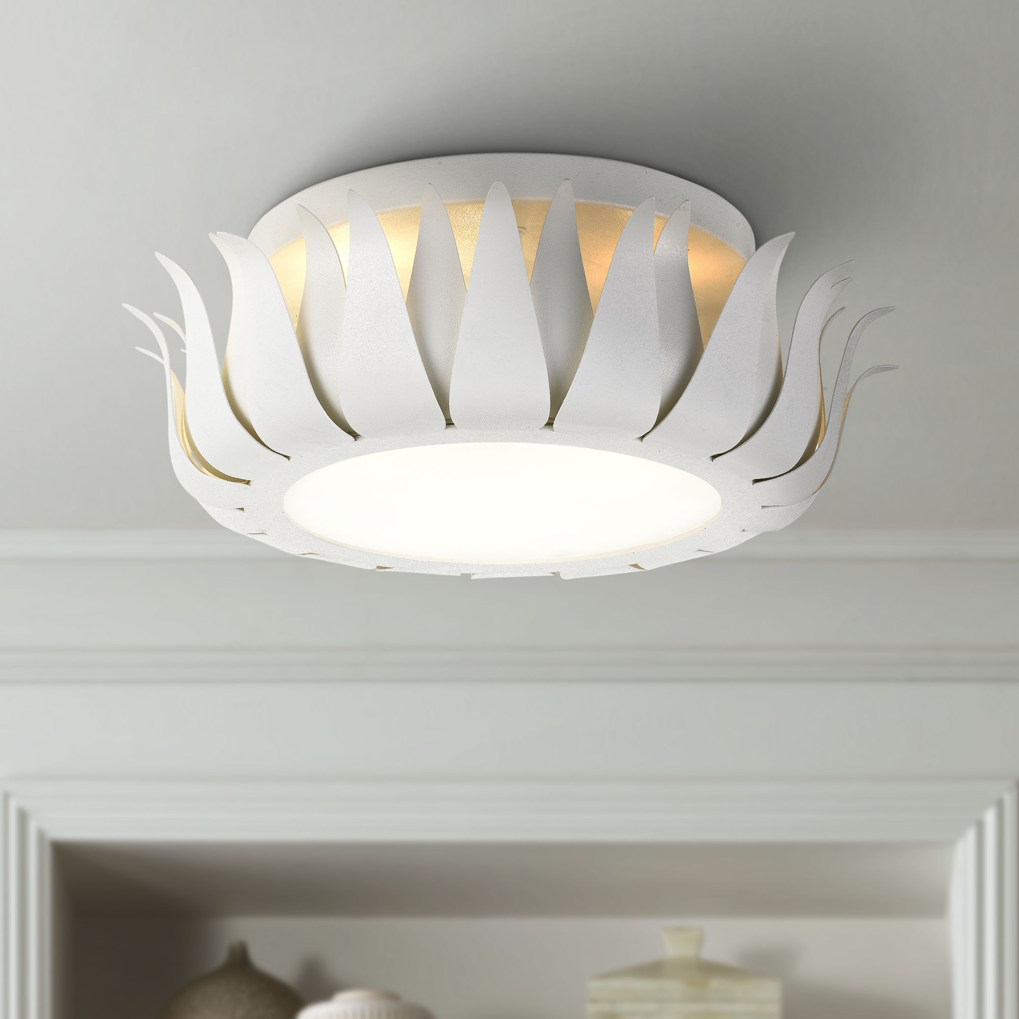 Crystorama Broche 16" Wide Floral Matte White Ceiling Light