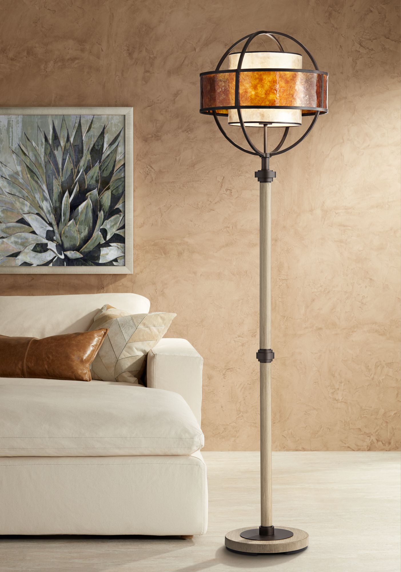 Havana Mica Shade Bronze Mission Floor Lamp