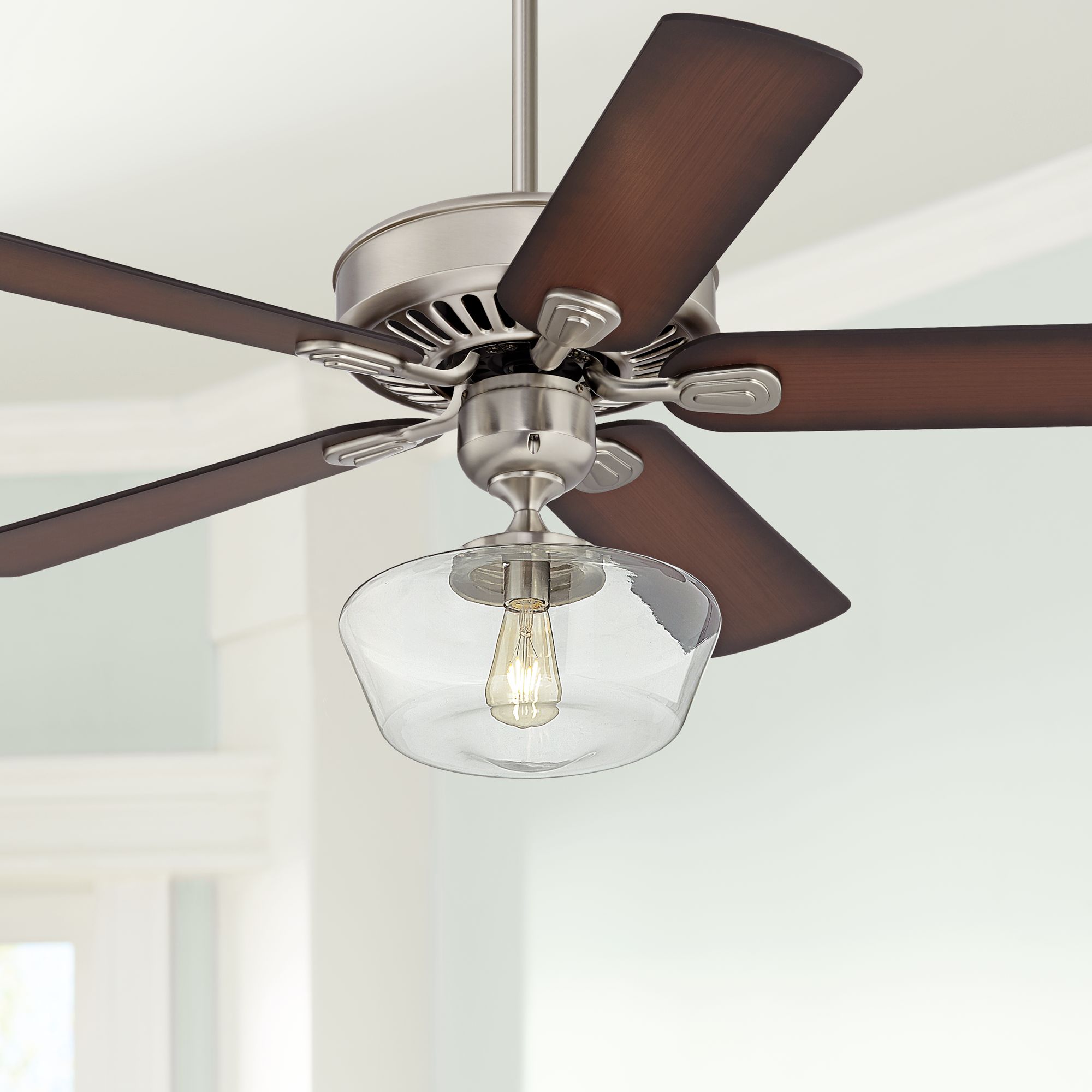 52" Windstar II Shaded Teak Schoolhouse LED Ceiling Fan