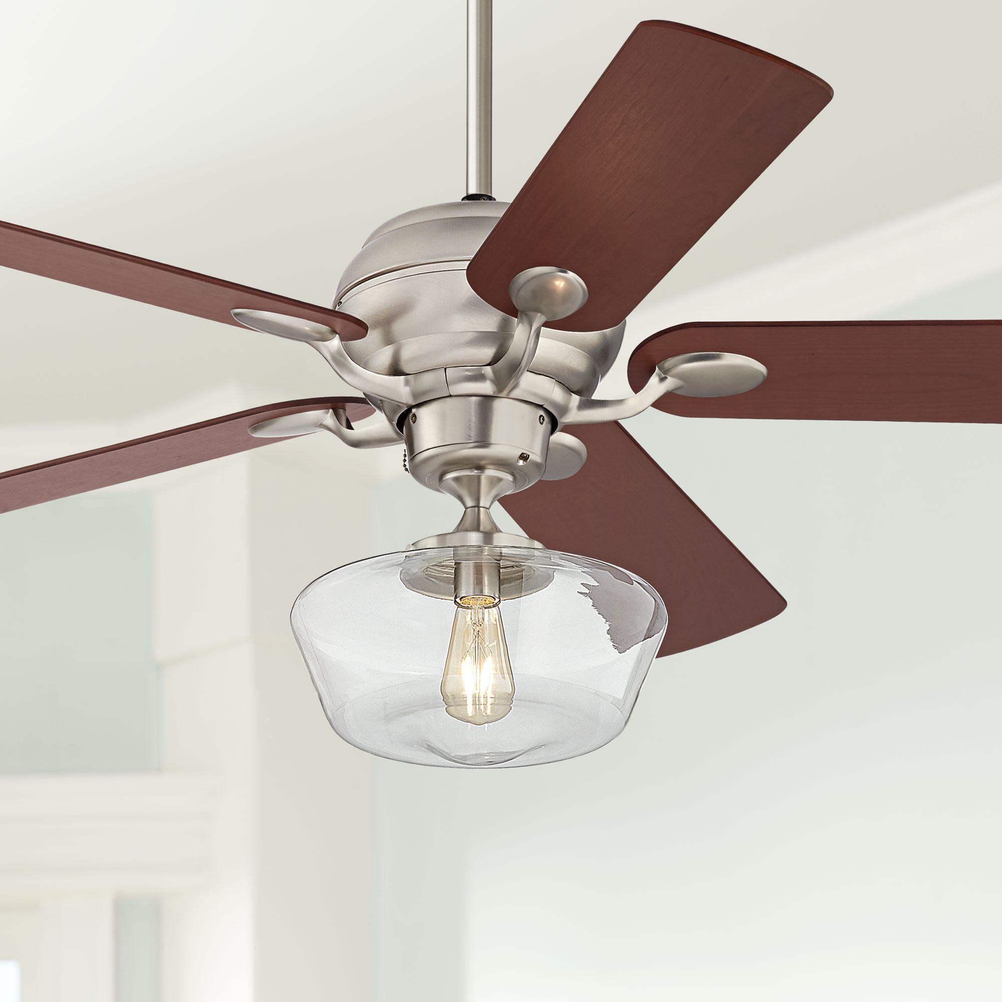 52" Casa Optima Shaded Teak Schoolhouse LED Ceiling Fan