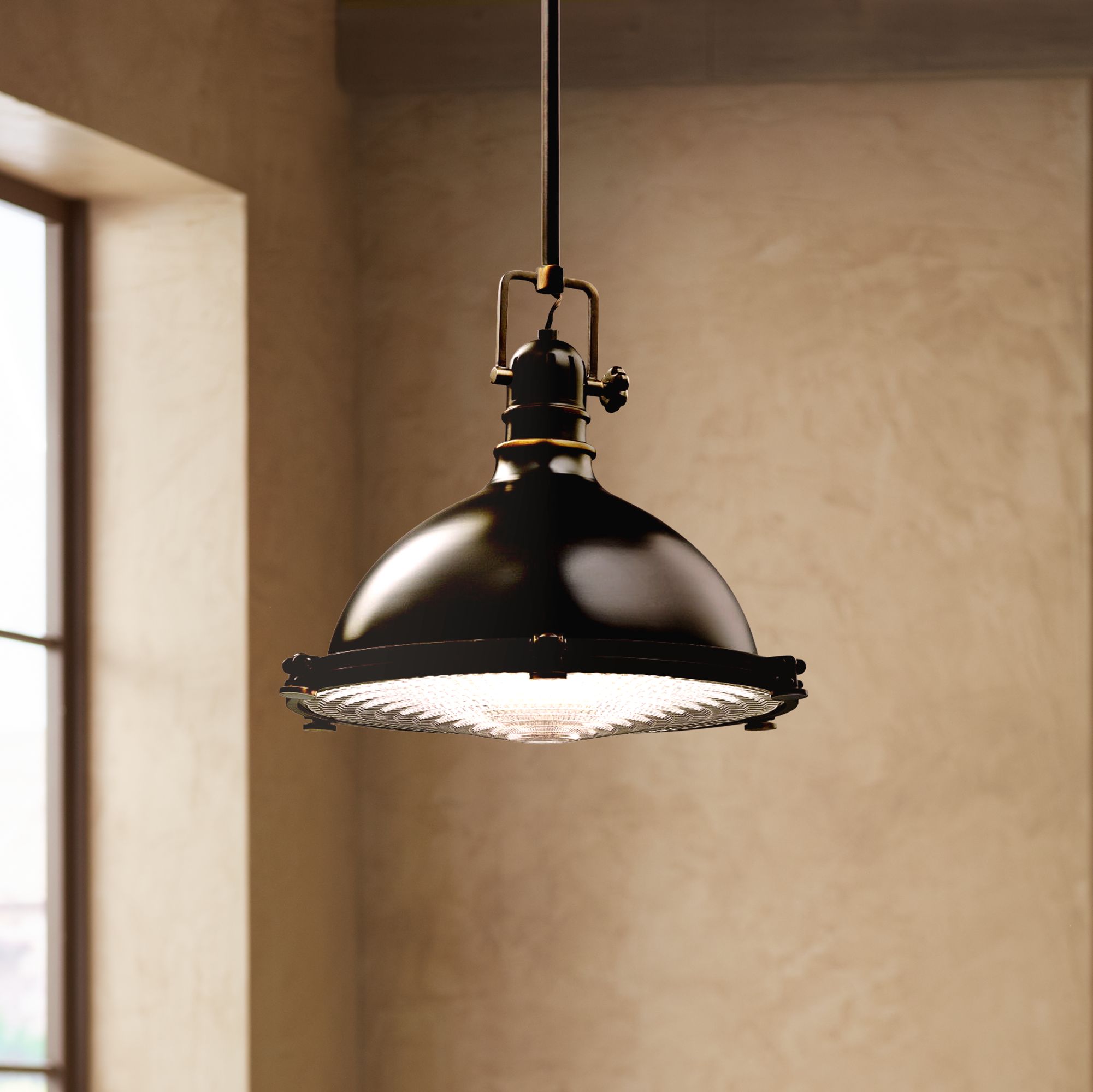 Kichler Olde Bronze Fresnel Lens 13 1/2" Wide Pendant Light