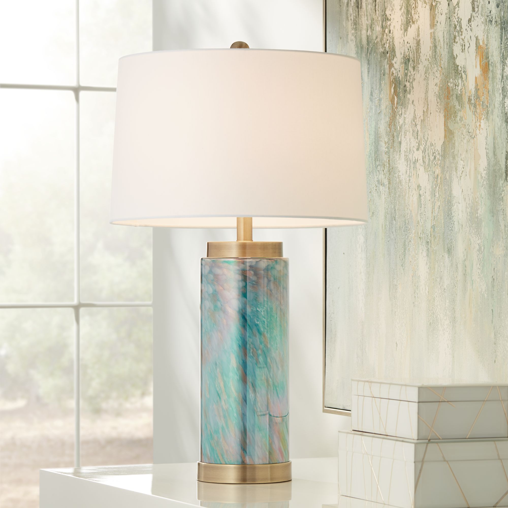 Possini Euro Zanzibar Blue Glass Modern Table Lamp