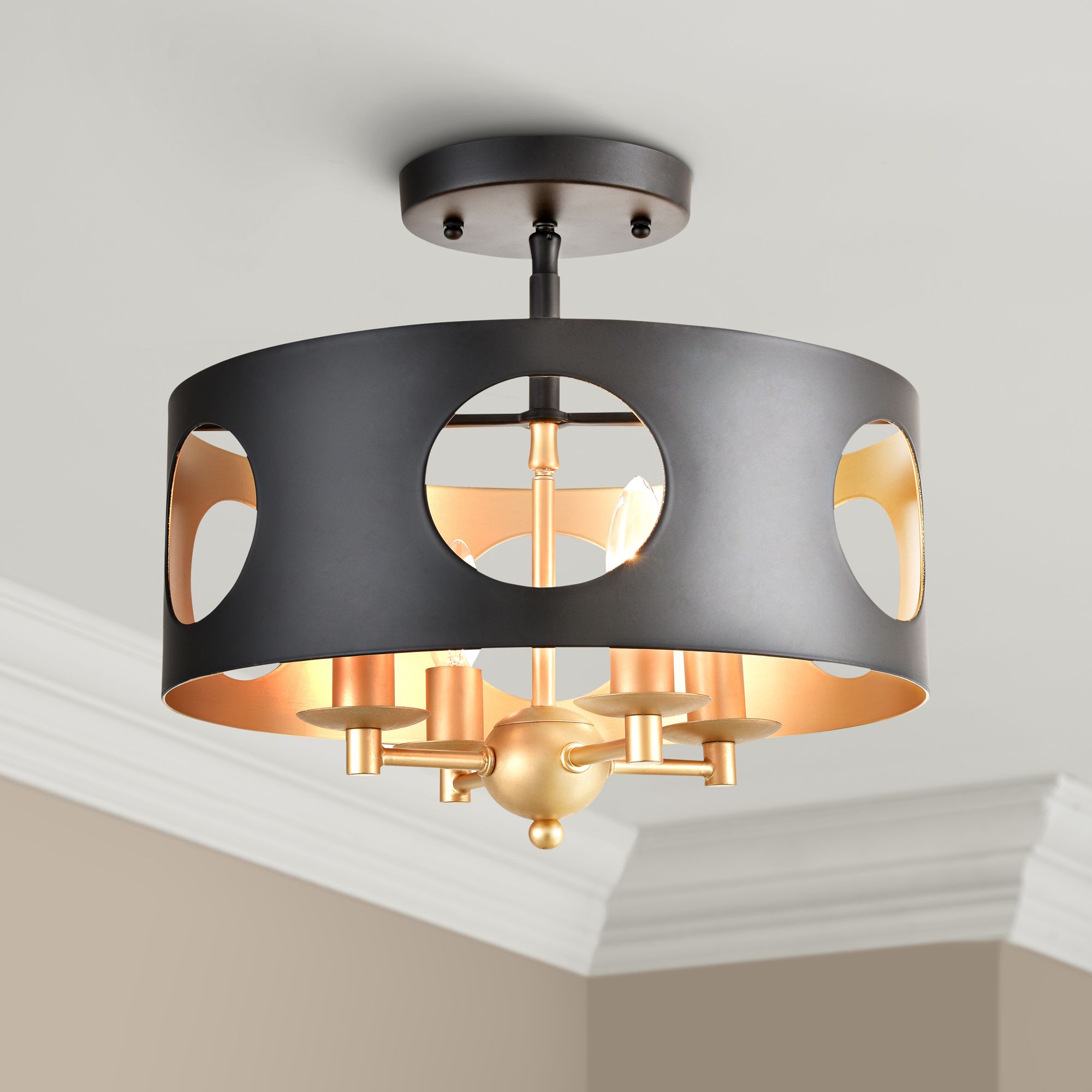 Crystorama Odelle 14" Wide Matte Black Drum Ceiling Light