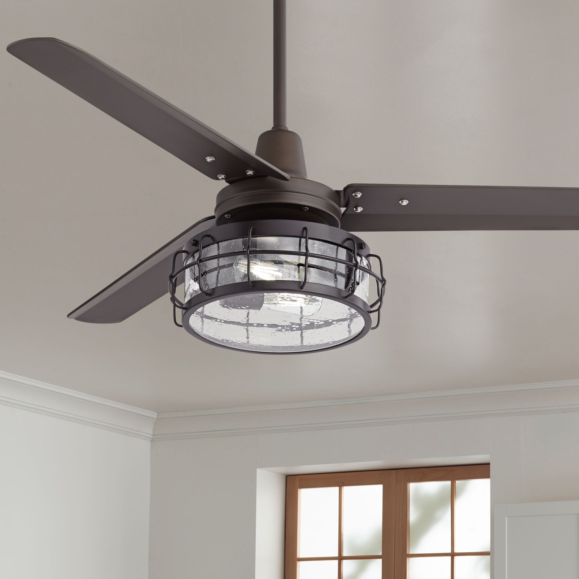 52" Plaza DC Bronze Clear Seedy Glass LED Ceiling Fan