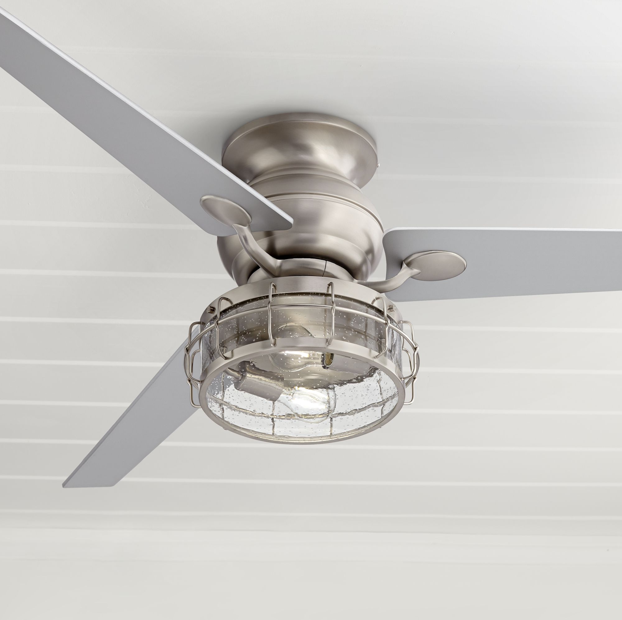 60" Spyder Brushed Nickel Seedy Glass Hugger LED Ceiling Fan
