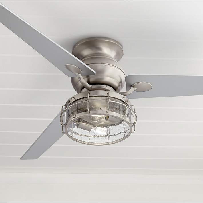60 Der Brushed Nickel Seedy Glass Led Light Hugger Ceiling Fan 73a09 Lamps Plus - Add Led Light To Ceiling Fan