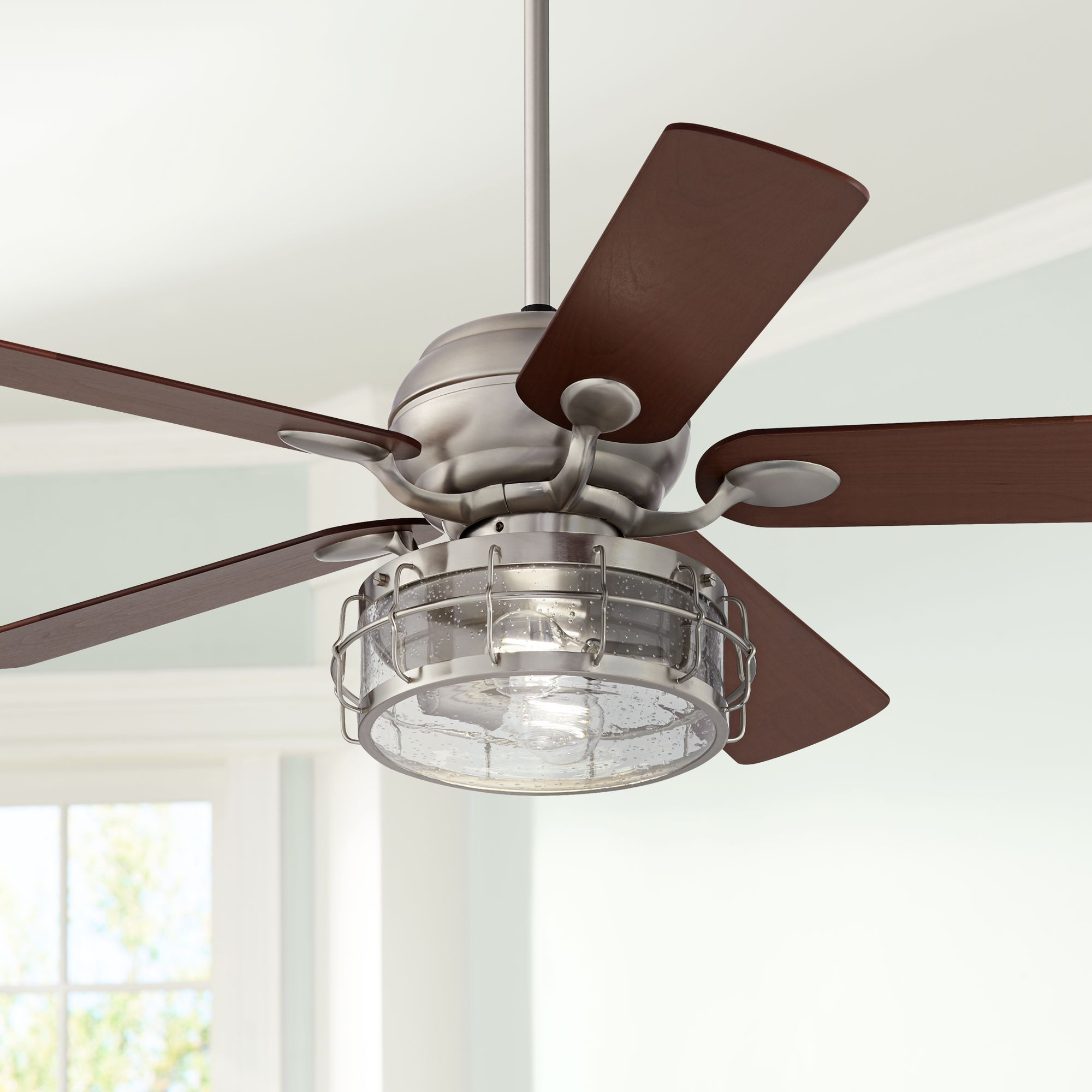 52" Casa Optima Teak Blades Seedy Glass LED Ceiling Fan