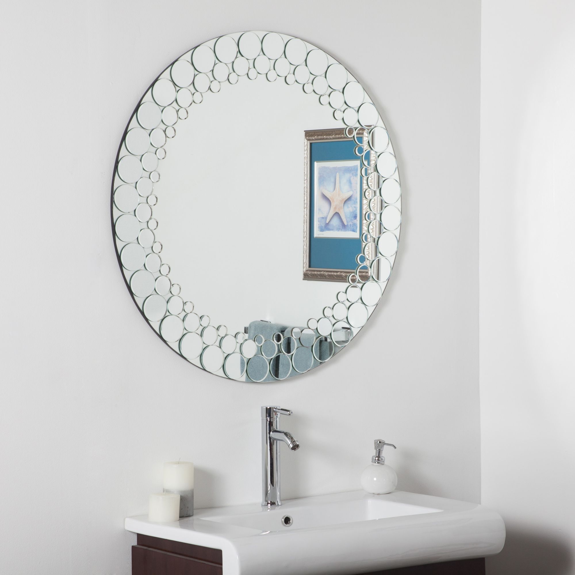 Circles 35" Round Frameless Bathroom Wall Mirror