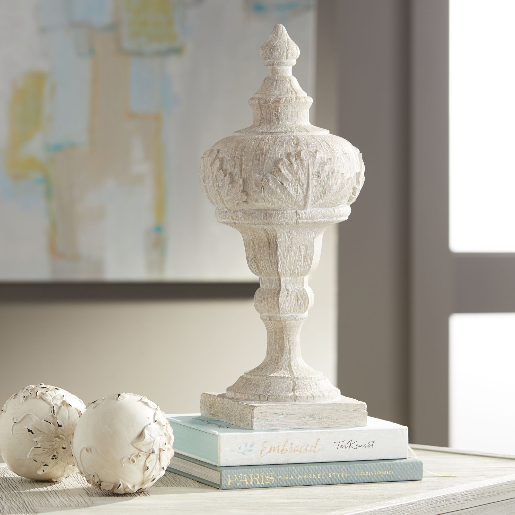 Matte Cream 16" High Faux Wood Table Top Sculpture