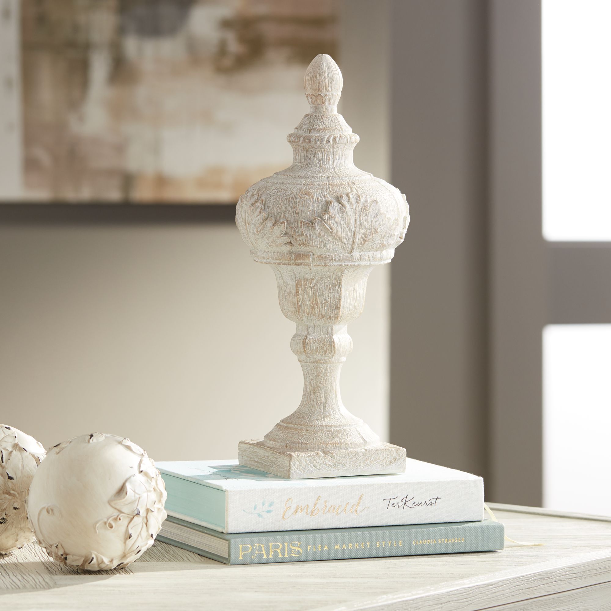 Matte Cream 12 1/4" High Faux Wood Table Top Sculpture